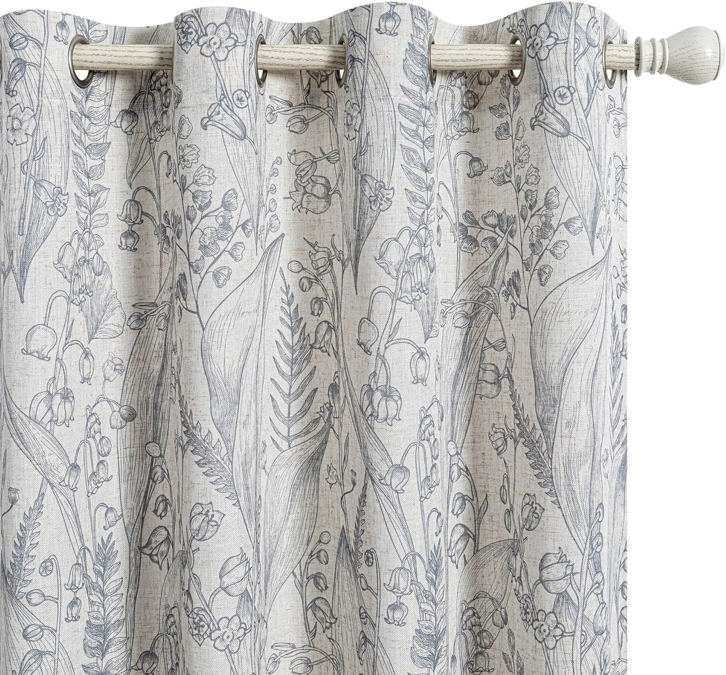 Floral Curtains 84 Inches Long Linen Curtains for Living Room Bedroom Light Filtering Privacy Protect Drapes Set Soft Touch Plant Pattern Window Treatment, 52" Wide, Brown, 2 Panels  MEETSKY A-Grey 52"W X 63"L 