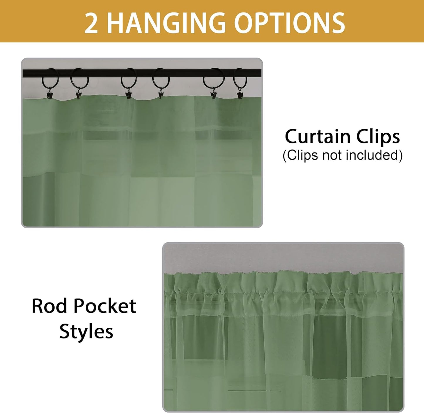 OVZME Sage Green Sheer Bedroom Curtains 84 Inch Length 2 Panels Set, Dual Rod Pocket Clip Checkered Window Curtains for Living Room, Light Filtering & Privacy Sheer Green Drapes, Each 42W X 84L  OVZME   
