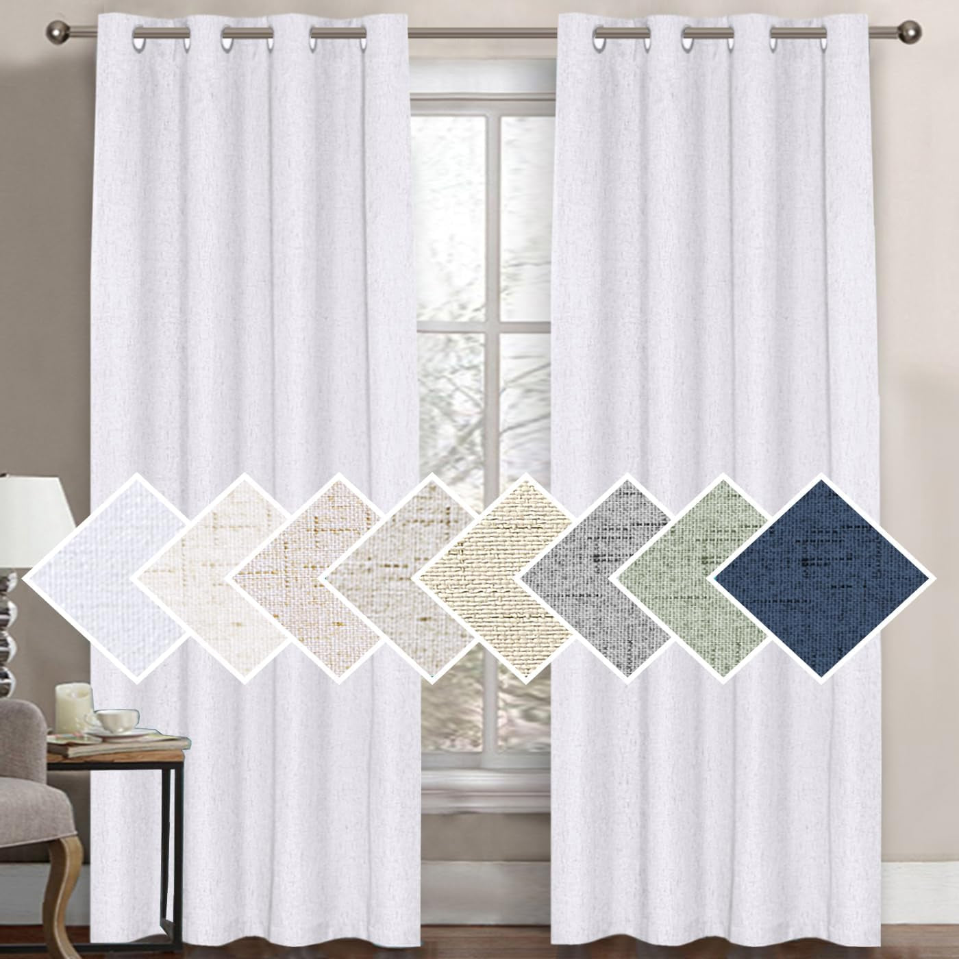 H.VERSAILTEX 100% Blackout Curtains for Bedroom Thermal Insulated Linen Textured Curtains Heat and Full Light Blocking Drapes Living Room Curtains 2 Panel Sets, 52X84 - Inch, Natural  H.VERSAILTEX Pure White 1 Panel - 52"W X 96"L 