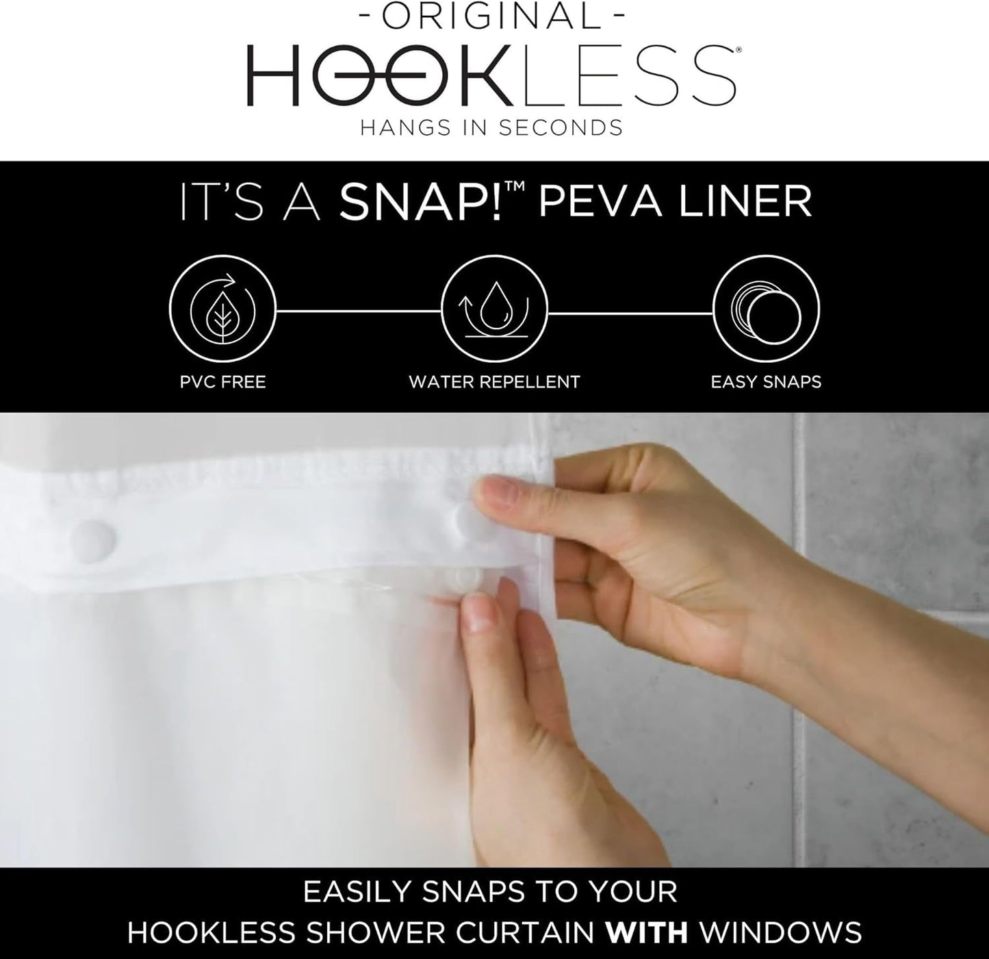 Hookless It'S a Snap! Plastic PEVA Snap-In Replacement Shower Curtain Liner for Hookless Curtain with Sheer Window, 70" X 54", Water-Repellent, Easy Install, Frost