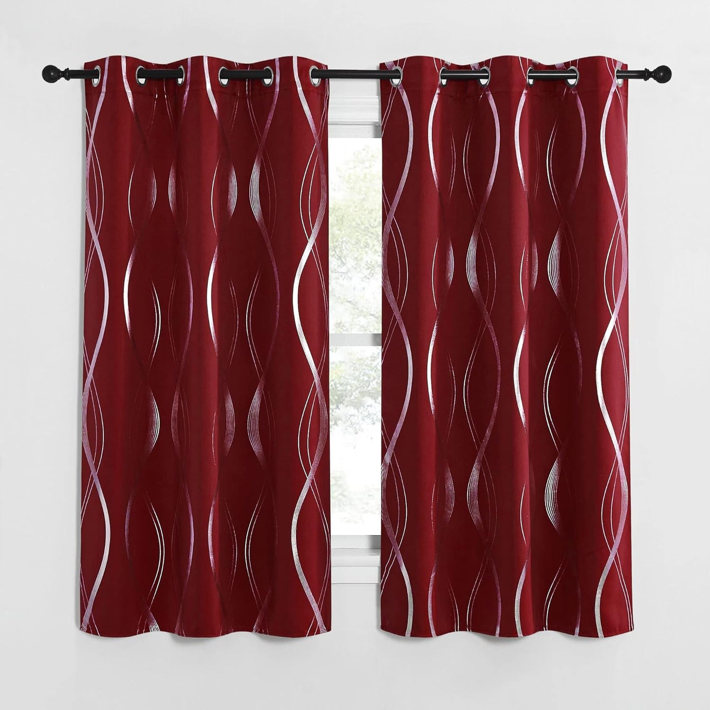 NICETOWN Grey Blackout Curtains 84 Inch Length 2 Panels Set for Bedroom/Living Room, Noise Reducing Thermal Insulated Wave Line Foil Print Drapes for Patio Sliding Glass Door (52 X 84, Gray)  NICETOWN Burgundy Red 42"W X 63"L 