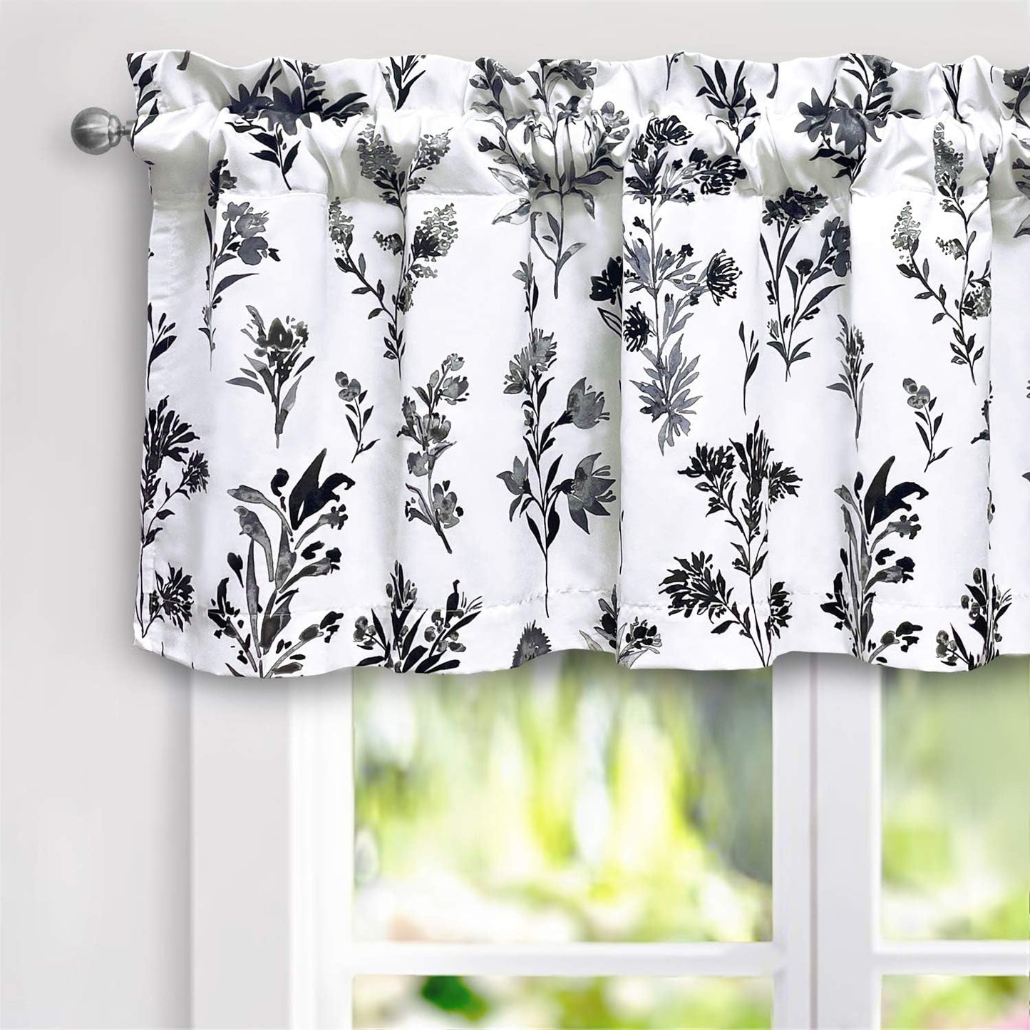 Driftaway Sylvia Floral Botanical Herbs Watercolor Printed Pattern Lined Blackout Thermal Insulated Window Curtain Valance Rod Pocket Single 52 Inch by 18 Inch plus 2 Inch Header Multi