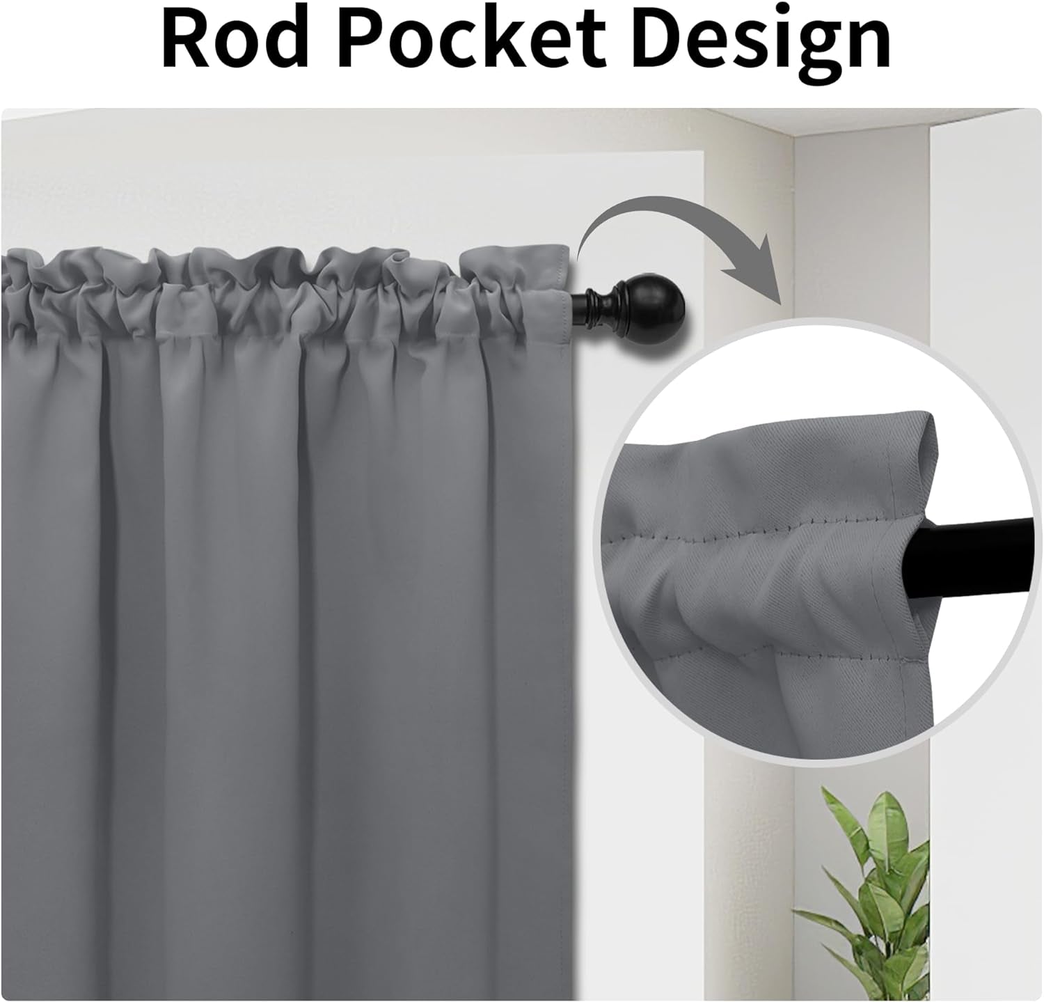 Easy-Going Blackout Door Curtains, Rod Pocket Privacy Light Filtering Sidelight Curtains French Door Curtains with Tieback, 1 Panel, 25X40 Inch, Gray  Easy-Going   