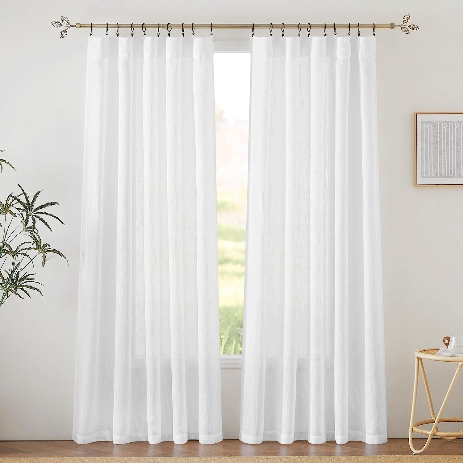 RYB HOME White Curtains & Drapes - Linen Textured Semi Sheer Curtains Privacy Panels for Living Room Bedroom Dining Bathroom Farmhouse Large Window Decor, W 70 X L 63, 2 Pcs  RYB HOME   