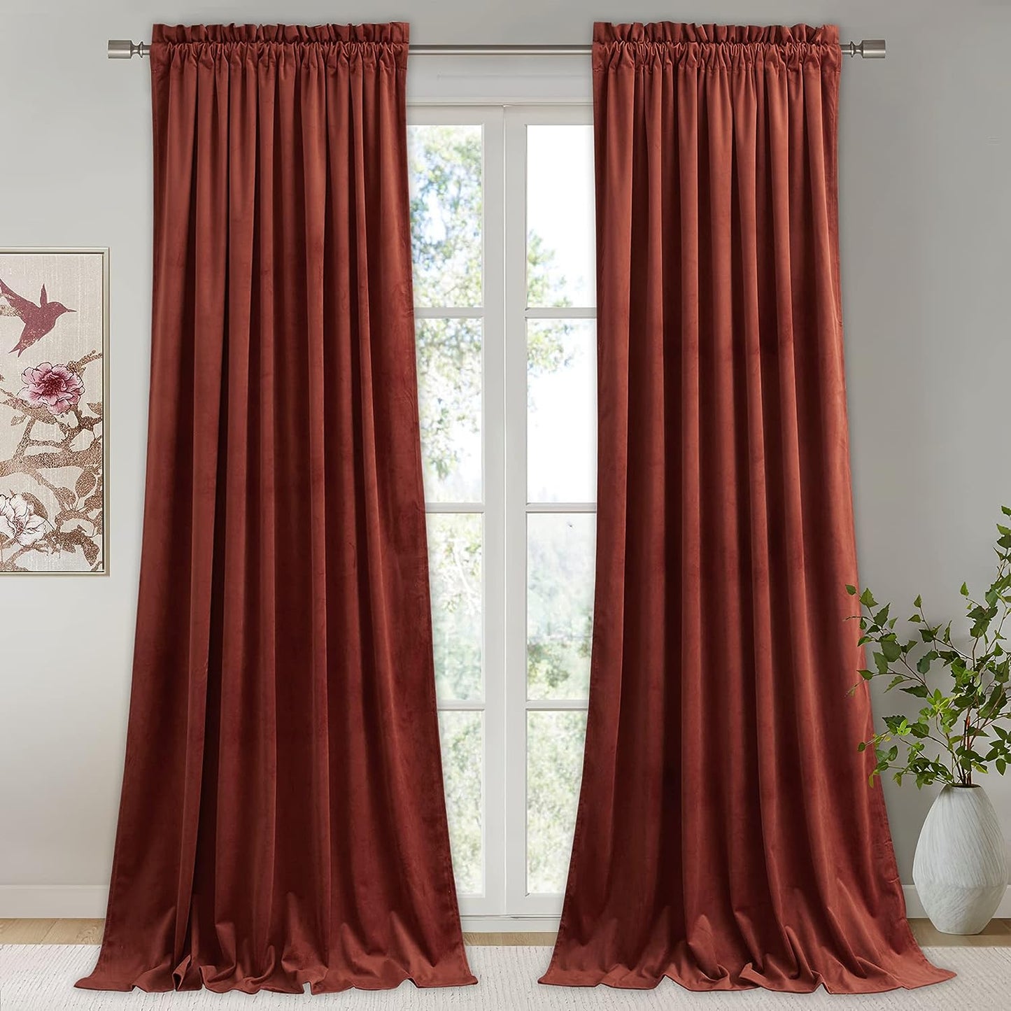 Stangh Theater Red Velvet Curtains - Super Soft Velvet Blackout Insulated Curtain Panels 84 Inches Length for Living Room Holiday Decorative Drapes for Master Bedroom, W52 X L84, 2 Panels  StangH Rust W52" X L108" 