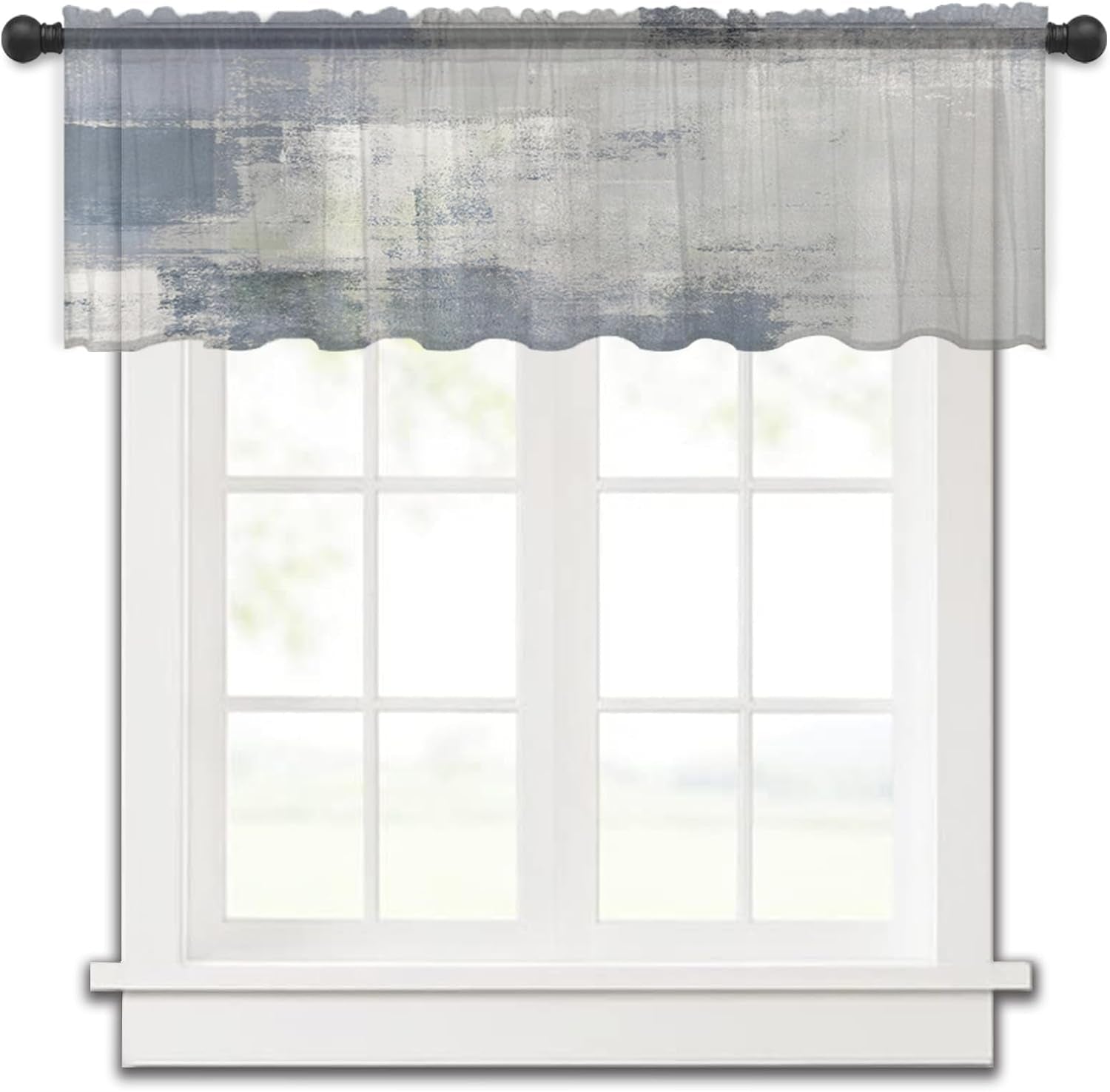 Abstract Valance Curtains for Kitchen/Living Room/Bathroom/Bedroom Window,Rod Pocket Small Topper Half Short Window Curtains Voile Sheer Scarf, Modern Blue Grey Oil Paintng Aesthetics Art 54"X18"