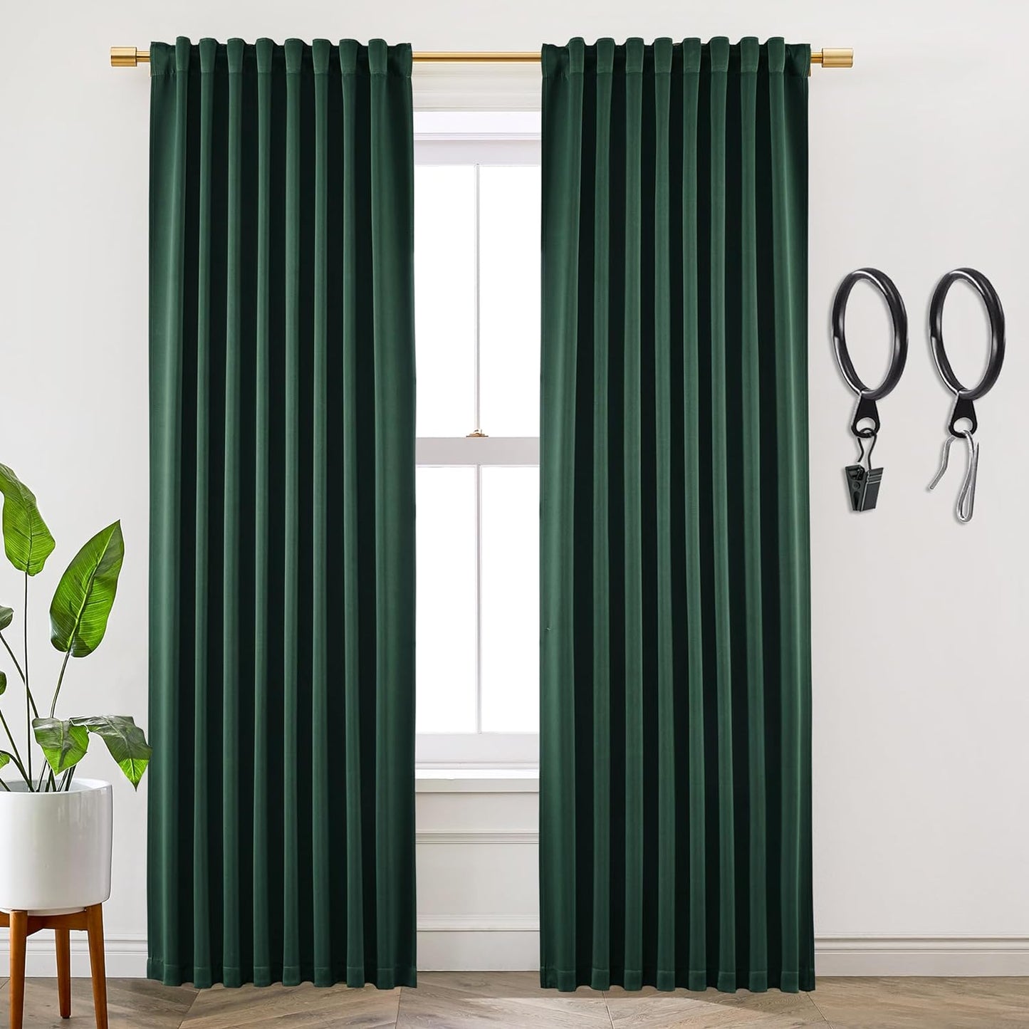 SHINELAND Beige Room Darkening Curtains 105 Inches Long for Living Room Bedroom,Cortinas Para Cuarto Bloqueador De Luz,Thermal Insulated Back Tab Pleat Blackout Curtains for Sunroom Patio Door Indoor  SHINELAND Emerald Green 2X(52"Wx96"L) 