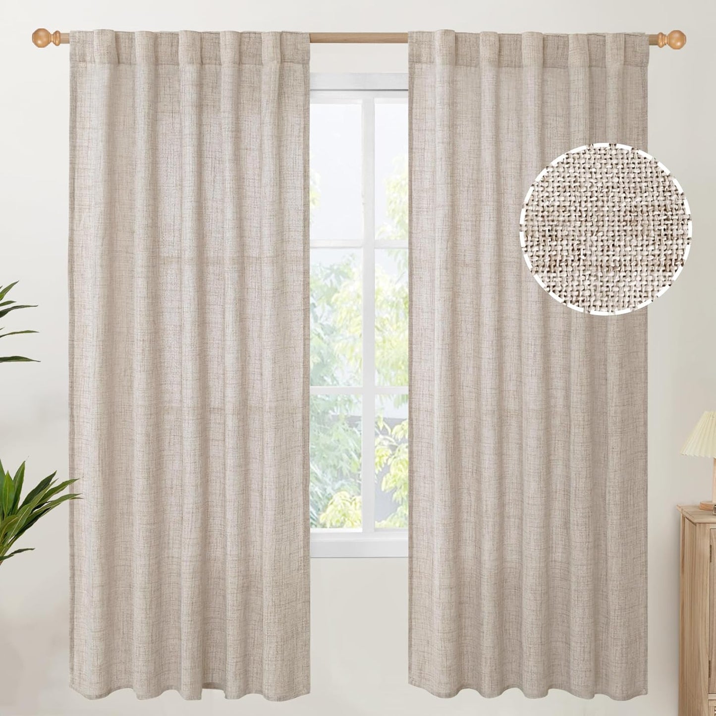 Youngstex Natural Linen Curtains 72 Inch Length 2 Panels for Living Room Light Filtering Textured Window Drapes for Bedroom Dining Office Back Tab Rod Pocket, 52 X 72 Inch  YoungsTex Natural 42W X 72L 