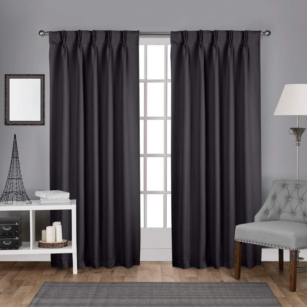 Exclusive Home Sateen Twill Woven Room Darkening Blackout Pinch Pleat/Hidden Tab Top Curtain Panel Pair, 108" Length, Vanilla  Exclusive Home Curtains Charcoal 108" Length 