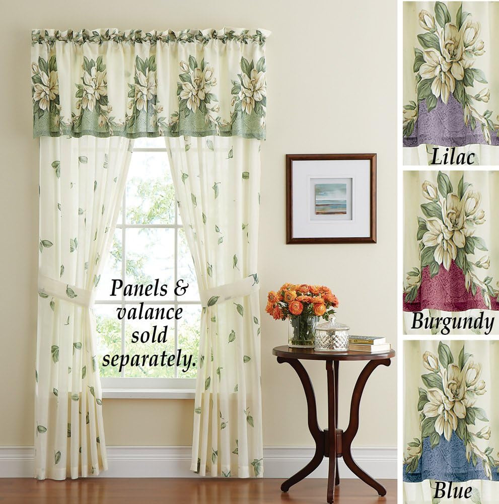 Collections Etc Magnolia Garden Floral Leaf Rod Pocket Window Curtains - Country Cottage Chic Design, Sage, Valance  Collections Etc   