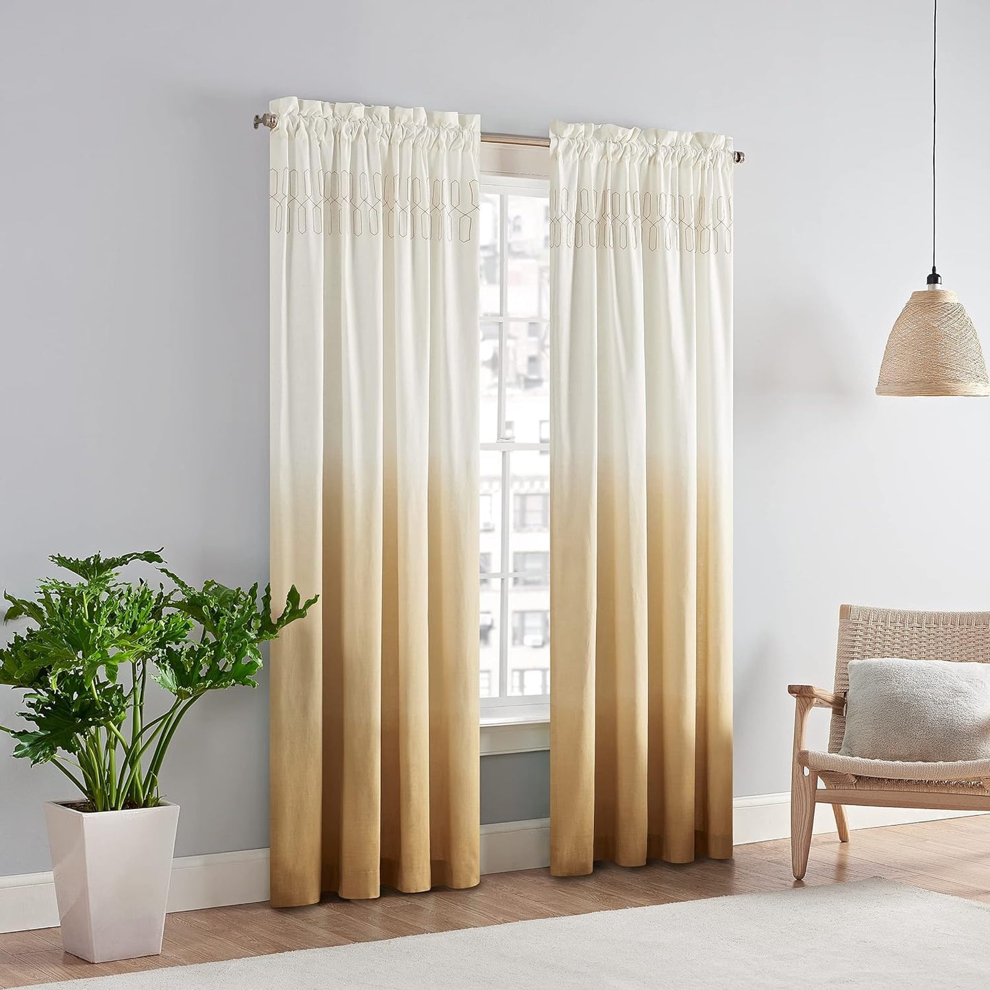 Vue Arashi Modern Boho Decorative Ombre Rod Pocket Window Curtain for Living Room (1 Panel), 52 in X 63 In, Grey  Keeco LLC Gold 52 In X 84 In 