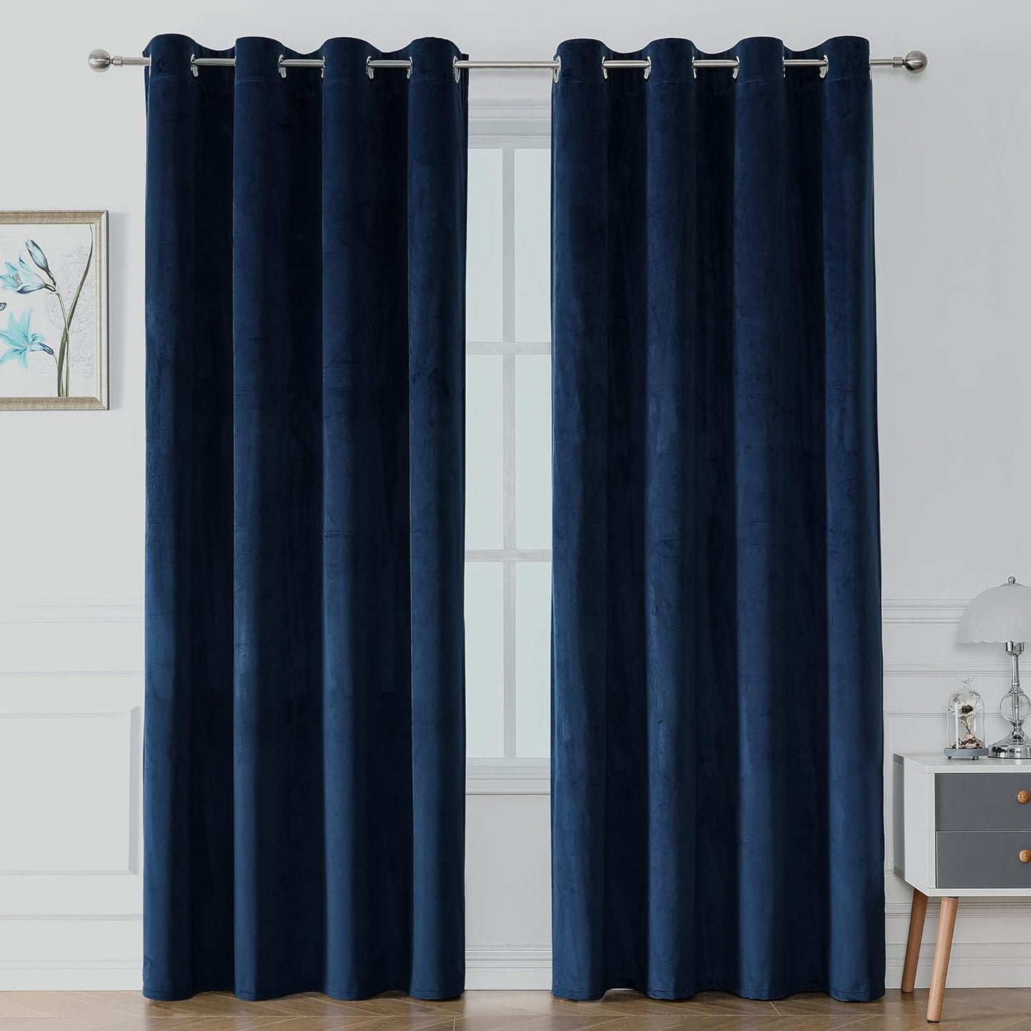 Victree Velvet Curtains for Bedroom, Blackout Curtains 52 X 84 Inch Length - Room Darkening Sun Light Blocking Grommet Window Drapes for Living Room, 2 Panels, Navy  Victree Navy 52 X 96 Inches 