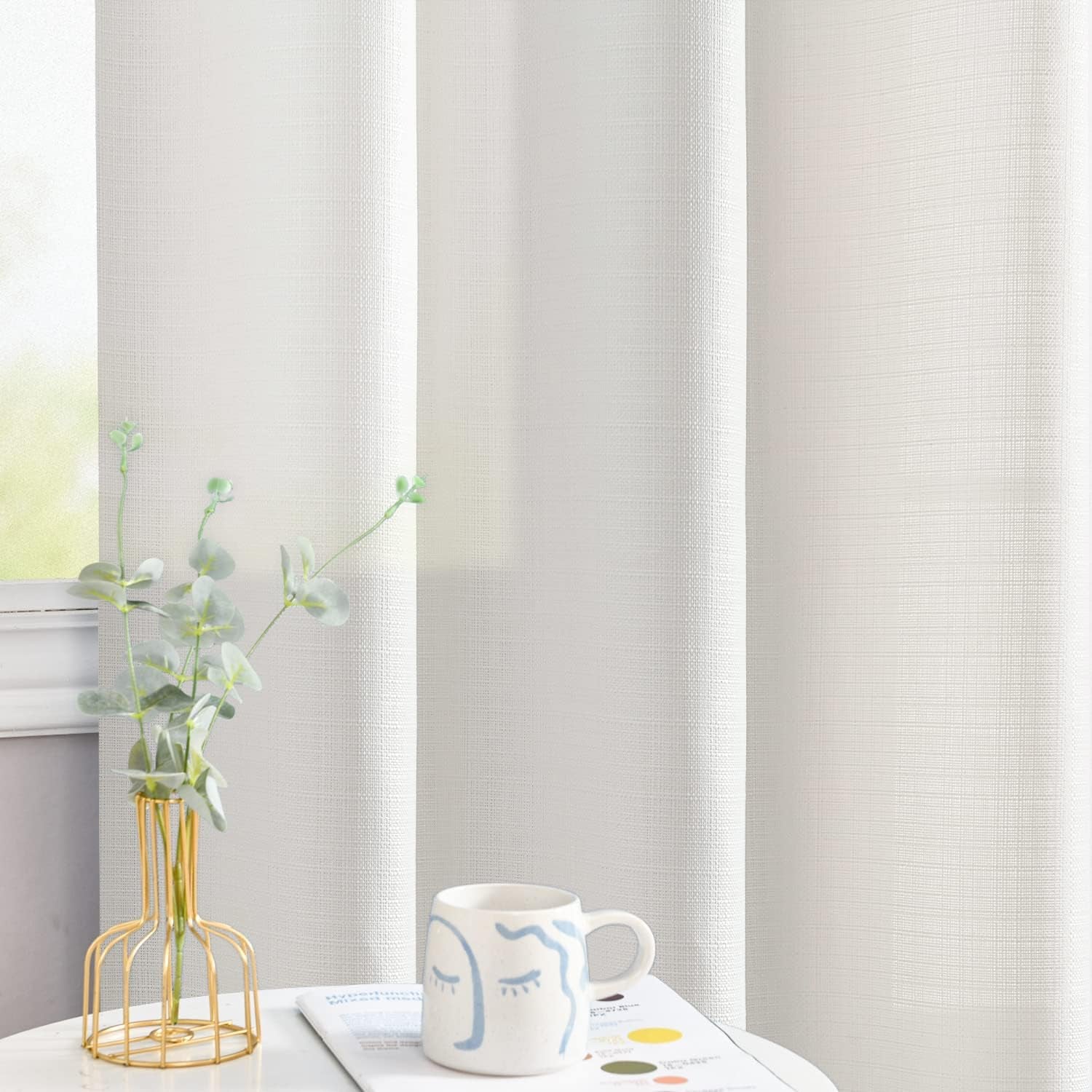 COLLACT White Linen Textured Curtains 84 Inch Length 2 Panels for Living Room Casual Weave Light Filtering Semi Sheer Curtains & Drapes for Bedroom Grommet Top Window Treatments, W38 X L84, White  COLLACT   