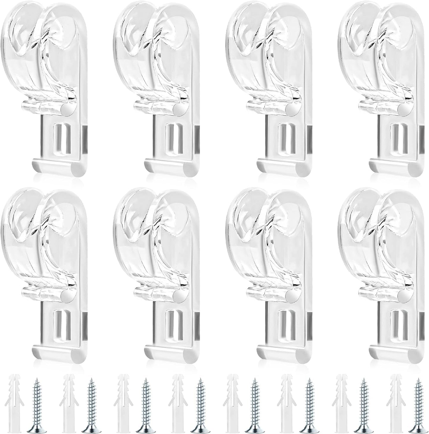 8 Pcs Roller Shade Clear Saftey Chain Retainer and Cord Guide Curtain P Clip Blind Cord Holder, Fixation Hook Bead Chain Tension Device with Screws for Roller Vertical and Roman Shades