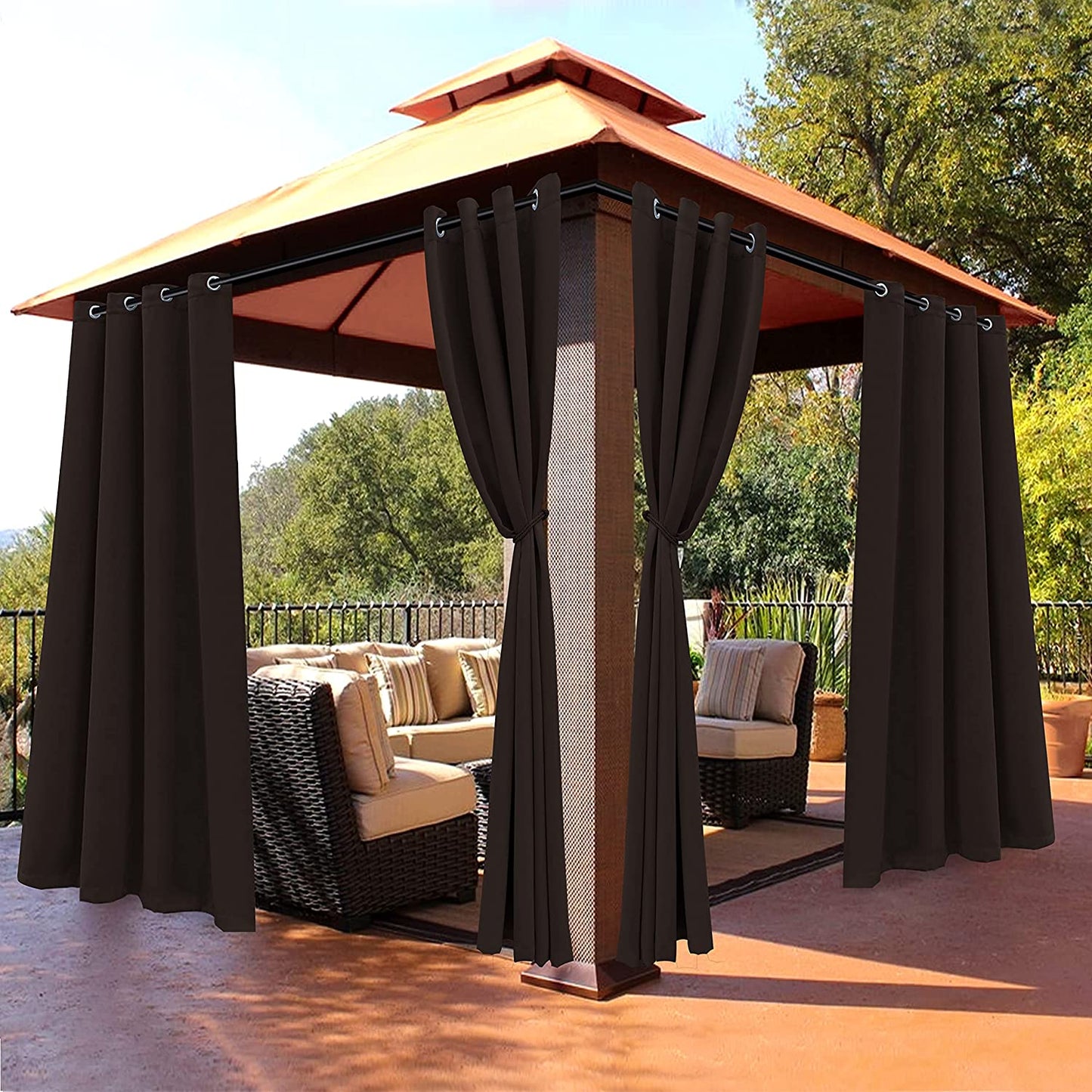 BONZER Outdoor Curtains for Patio Waterproof - Light Blocking Weather Resistant Privacy Grommet Blackout Curtains for Gazebo, Porch, Pergola, Cabana, Deck, Sunroom, 1 Panel, 52W X 84L Inch, Silver  BONZER Chocolate 52W X 108 Inch 