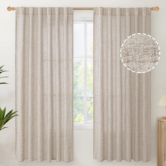 Youngstex Natural Linen Curtains 72 Inch Length 2 Panels for Living Room Light Filtering Textured Window Drapes for Bedroom Dining Office Back Tab Rod Pocket, 52 X 72 Inch  YoungsTex Natural 52W X 72L 
