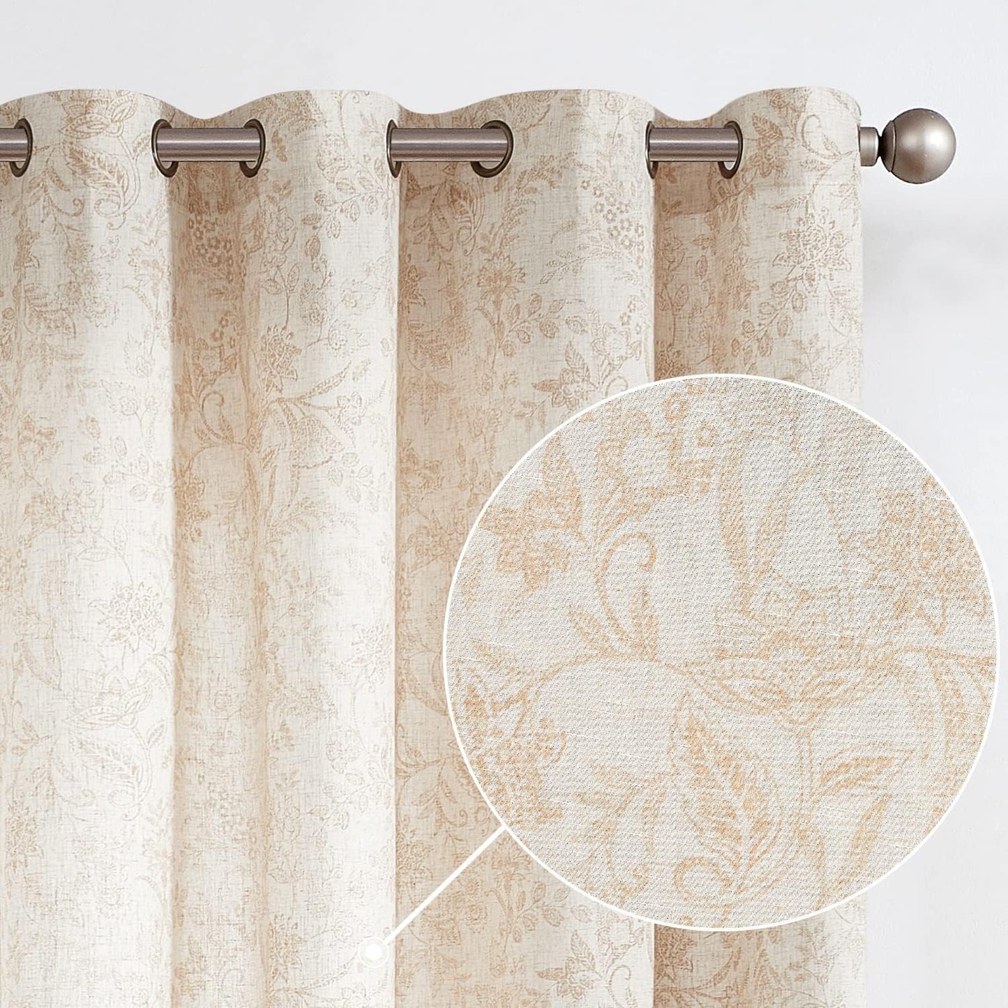 Vangao Blue Floral Linen Curtains for Living Room 84 Inches Long Farmhouse Curtains for Bedroom Vintage Print on Beige Light Filtering Window Drapes Back Tab Rod Pocket 2 Panels  Vangao Floral | Taupe W50 X L108 
