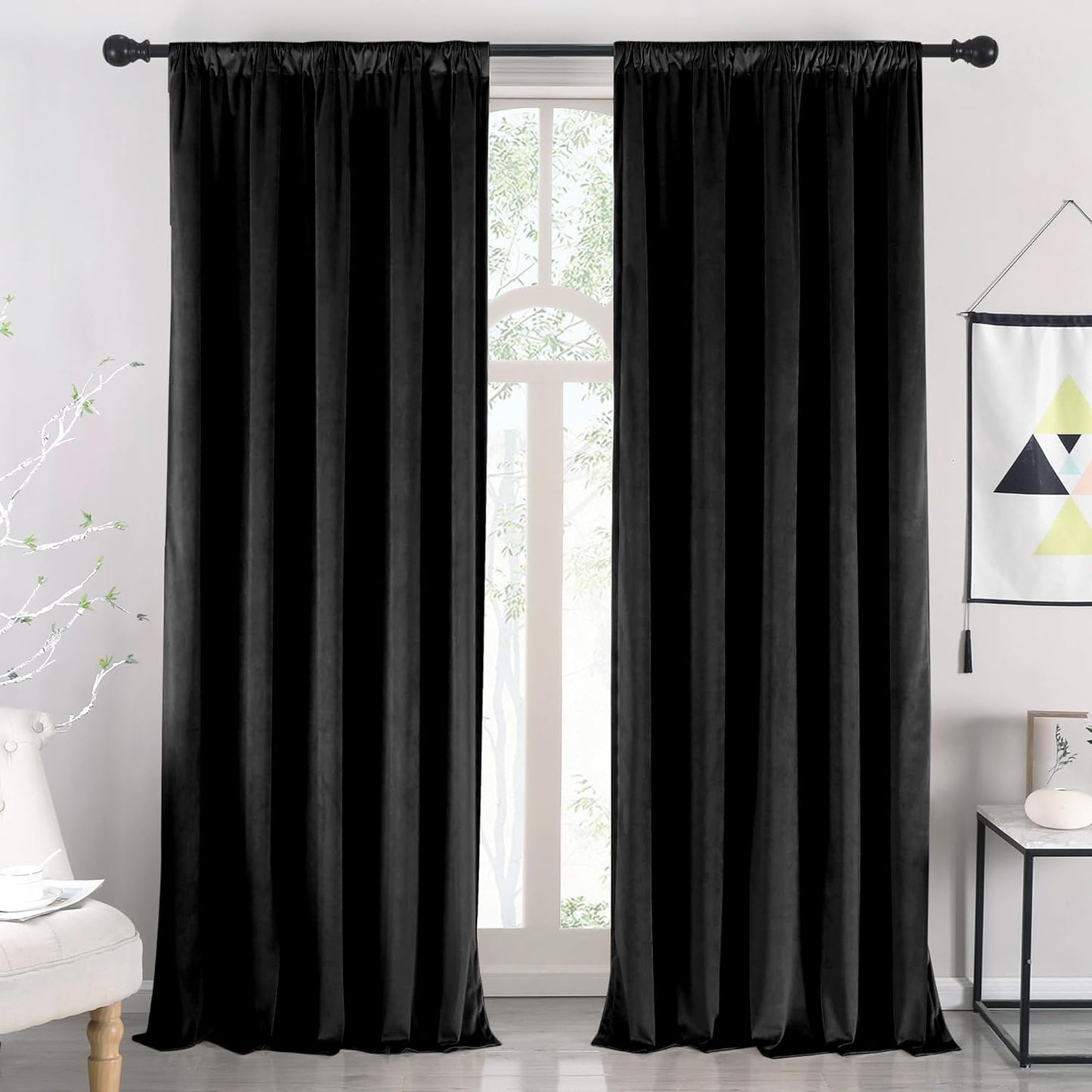 Nanbowang Green Velvet Curtains 63 Inches Long Dark Green Light Blocking Rod Pocket Window Curtain Panels Set of 2 Heat Insulated Curtains Thermal Curtain Panels for Bedroom  nanbowang Black 52"X90" 