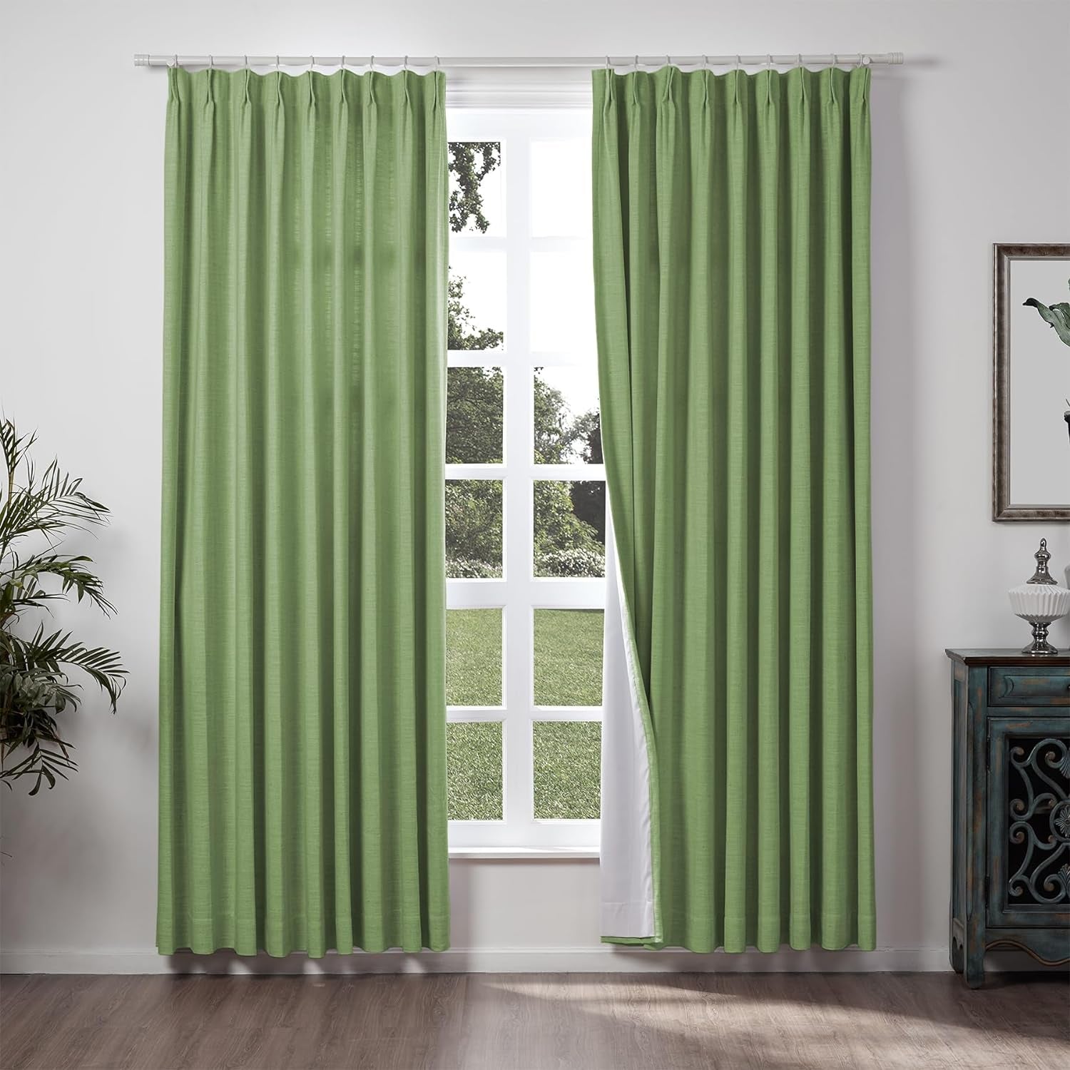 Chadmade 50" W X 63" L Polyester Linen Drape with Blackout Lining Pinch Pleat Curtain for Sliding Door Patio Door Living Room Bedroom, (1 Panel) Sand Beige Tallis Collection  ChadMade Green (30) 72Wx96L 