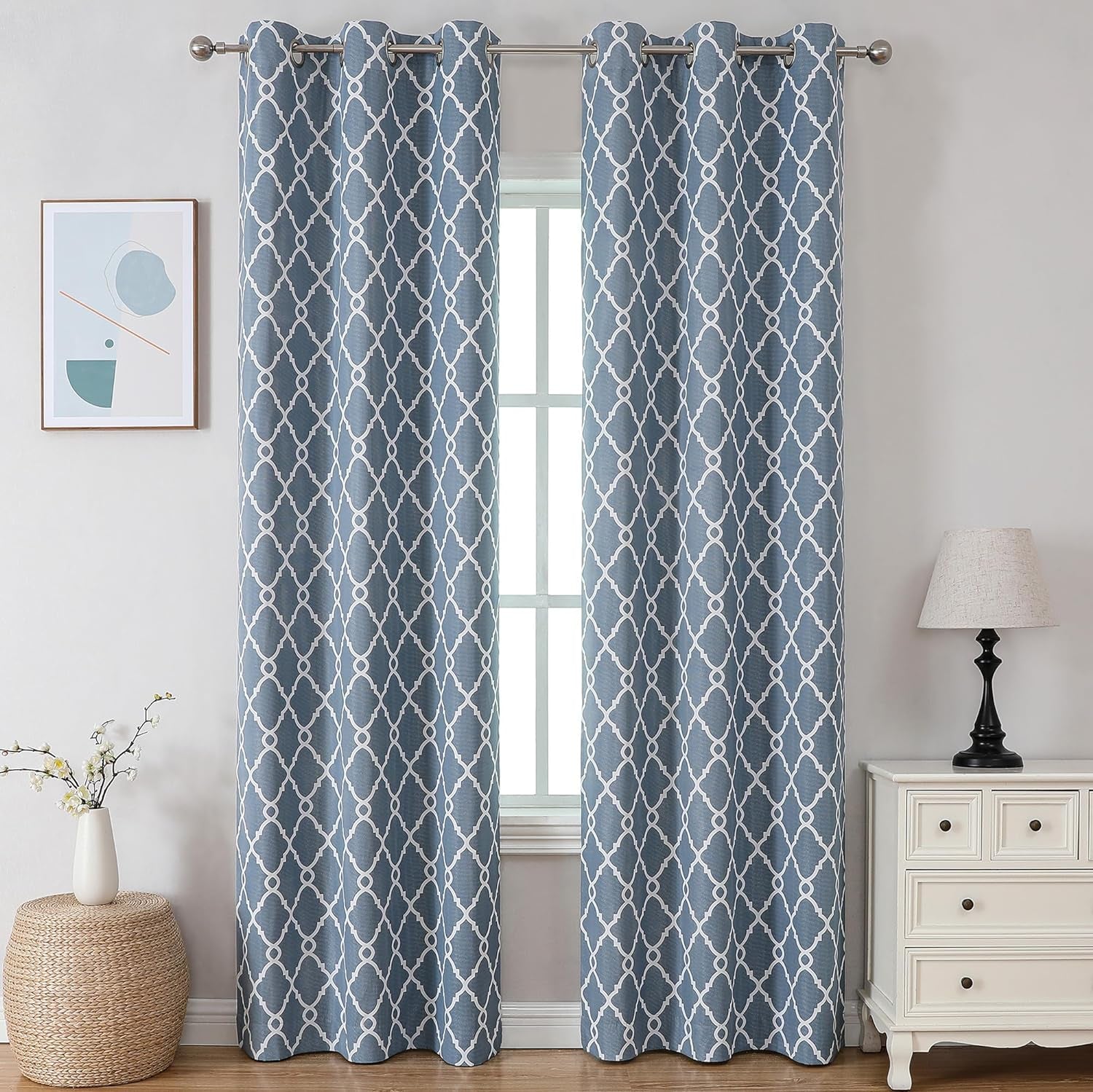 Piper 2 Panels Navy Blue Blackout Curtains 84 Inches Long, Fully Block Light Room Darkening Curtain/Panel/Drapes Grommet, Geometric Living Room Bedroom Farmhouse Window Treatment, 37X84 Inch