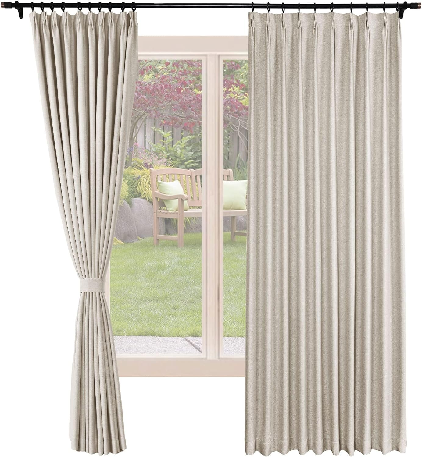 Frelement Blackout Curtains Natural Linen Curtains Pinch Pleat Drapery Panels for Living Room Thermal Insulated Curtains, 52" W X 63" L, 2 Panels, Oasis  Frelement 02 Smoky Grey (84Wx96L Inch)*2 