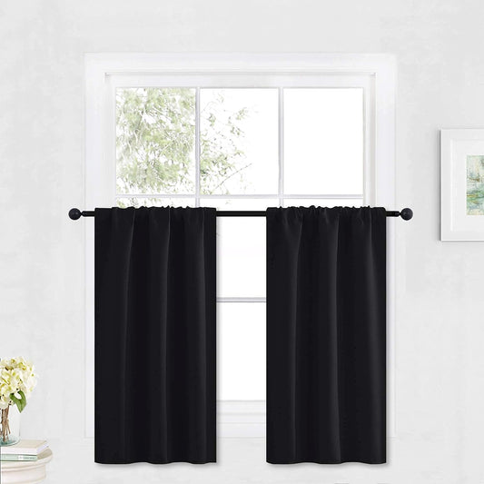RYB HOME Blackout Curtains Black - Sunlight Block Energy Saving Drapes for Bedroom Bathroom Home Office Small Window Treatment Panels, W 29 X L 36 Inch, Black, 2 Panels  RYB HOME   