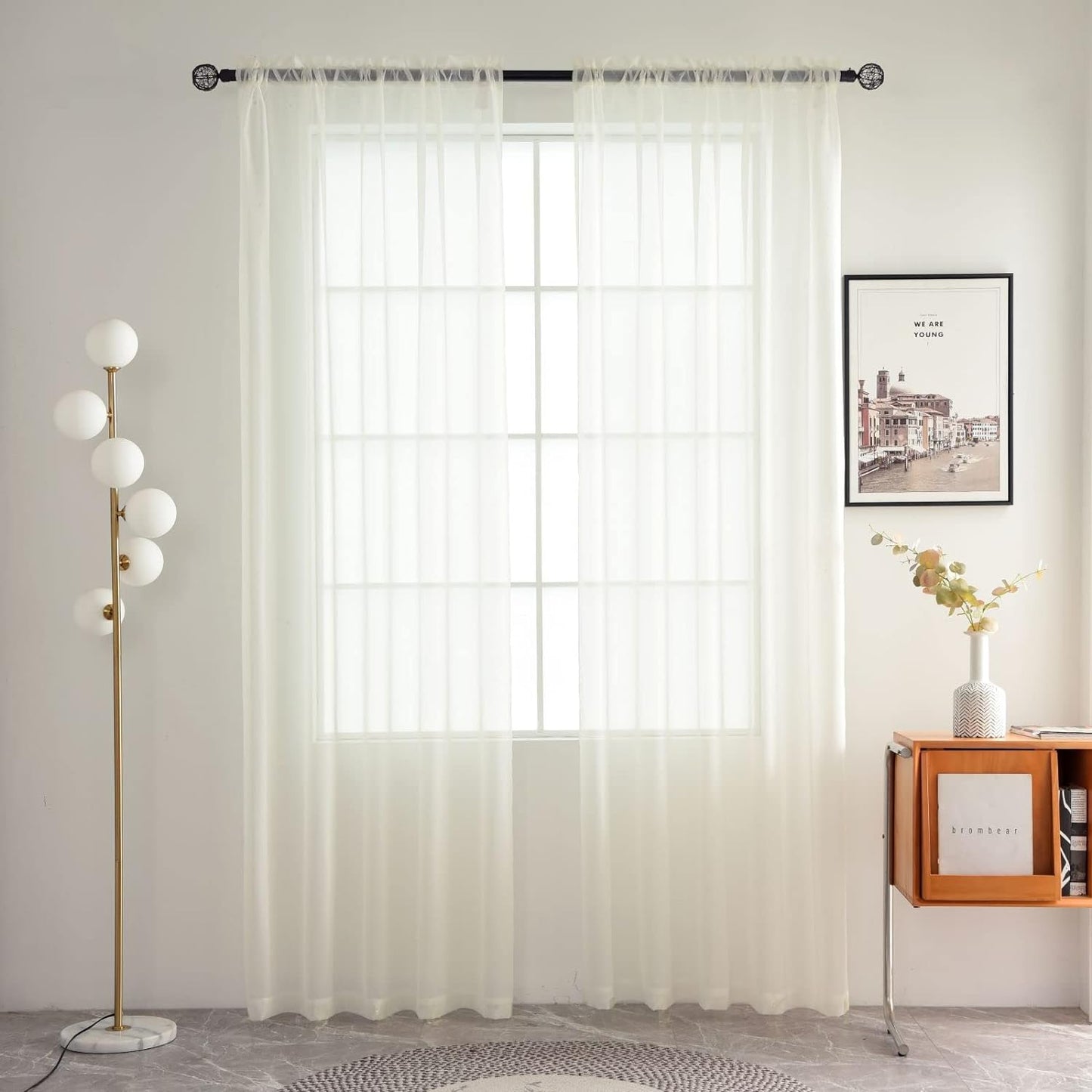 Spacedresser Basic Rod Pocket Sheer Voile Window Curtain Panels White 1 Pair 2 Panels 52 Width 84 Inch Long for Kitchen Bedroom Children Living Room Yard(White,52 W X 84 L)  Lucky Home Ivory 70 W X 72 L 