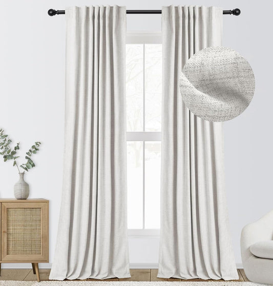 INOVADAY 100% Blackout Curtains 96 Inches Long 2 Panels Set, Thermal Insulated Linen Blackout Curtains for Bedroom, Back Tab/Rod Pocket Curtains & Drapes for Living Room - Beige, W50 X L96  INOVADAY 02 Beige 50''W X 90''L 