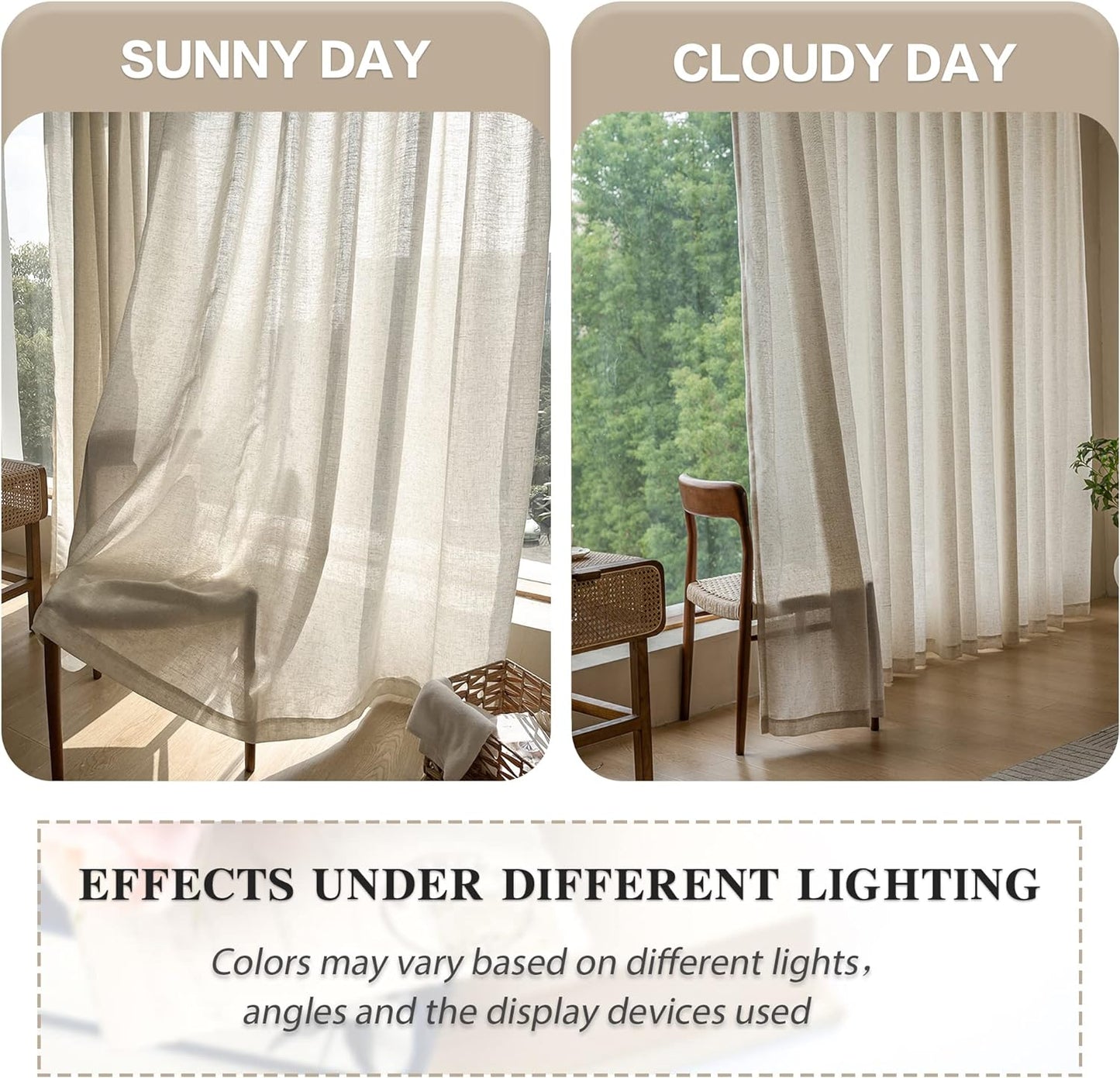 MAIHER Extra Wide Pinch Pleated Drapes 108 Inches Long, Faux Linen Light Filtering Semi Sheer Curtains with Hooks for Living Room Bedroom, Natural Linen (1 Panel, 100 W X 108 L)  MAIHER   