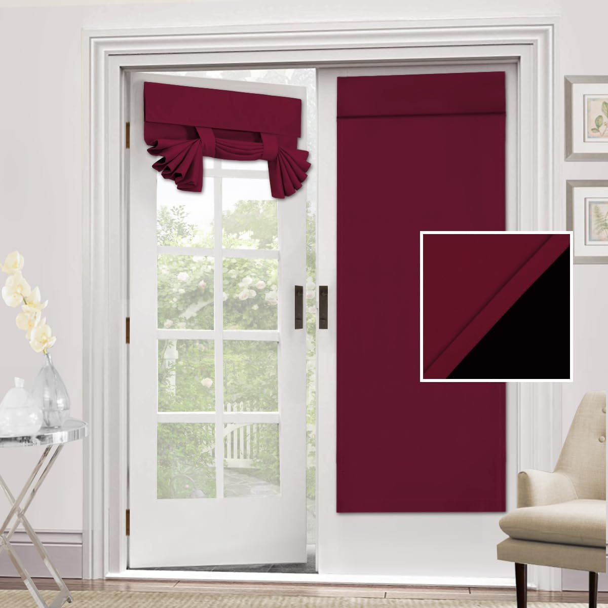 H.VERSAILTEX 100% Blackout Door Curtain - Small French Door Curtains for Doors Window, Thermal Insulated Adhesive Tricia Door Curtain, 26X40 Inches, 1 Panel, Pumice Stone  H.VERSAILTEX Burgundy 26"W X 68"L 