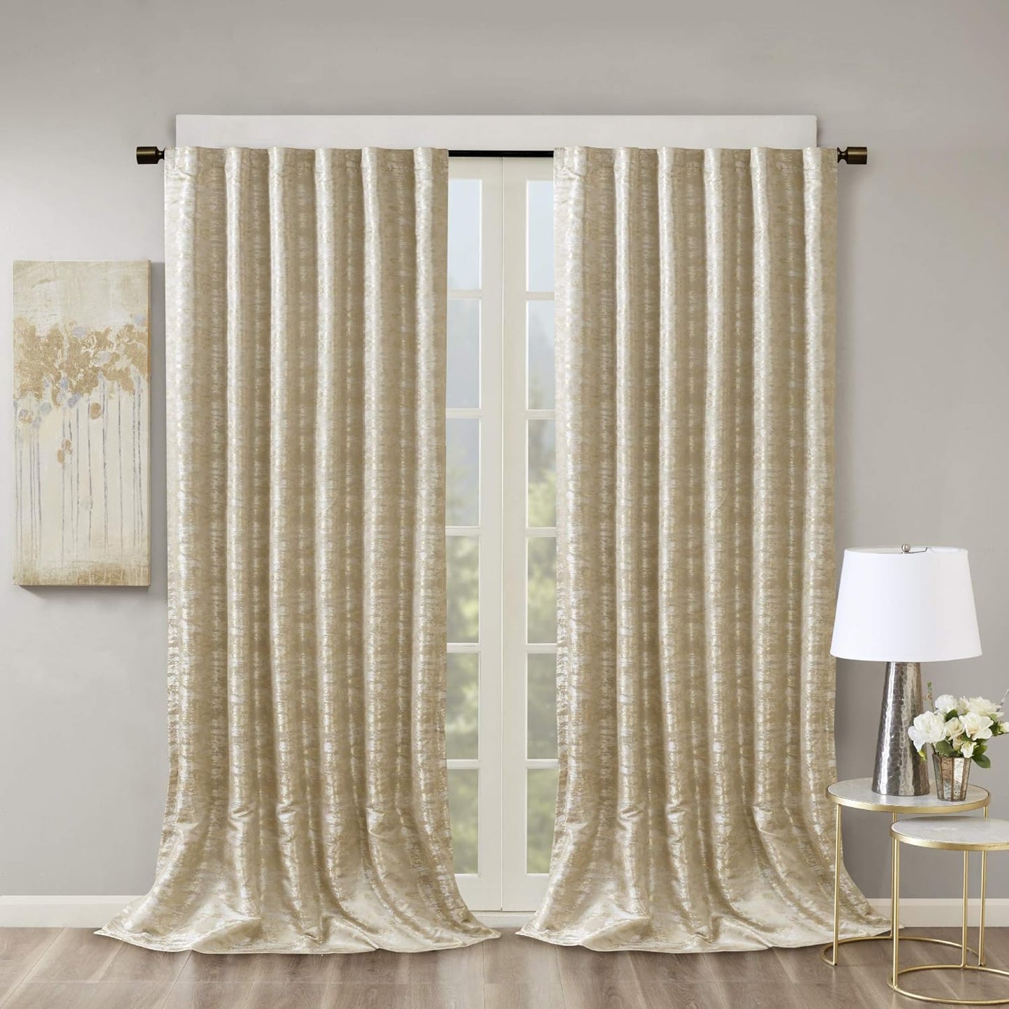 Sun Smart Cassius, Single Blackout Curtain for Bedroom, Luxurious Sheen Marble Jacquard, Window Treatment Panel, Rod Pocket Top, Easy to Hang, Fits 1.25" Rod, Machine Washable, 50" X 84" Gold  E&E Co. Ltd DBA JLA Home Gold 108"X50" 