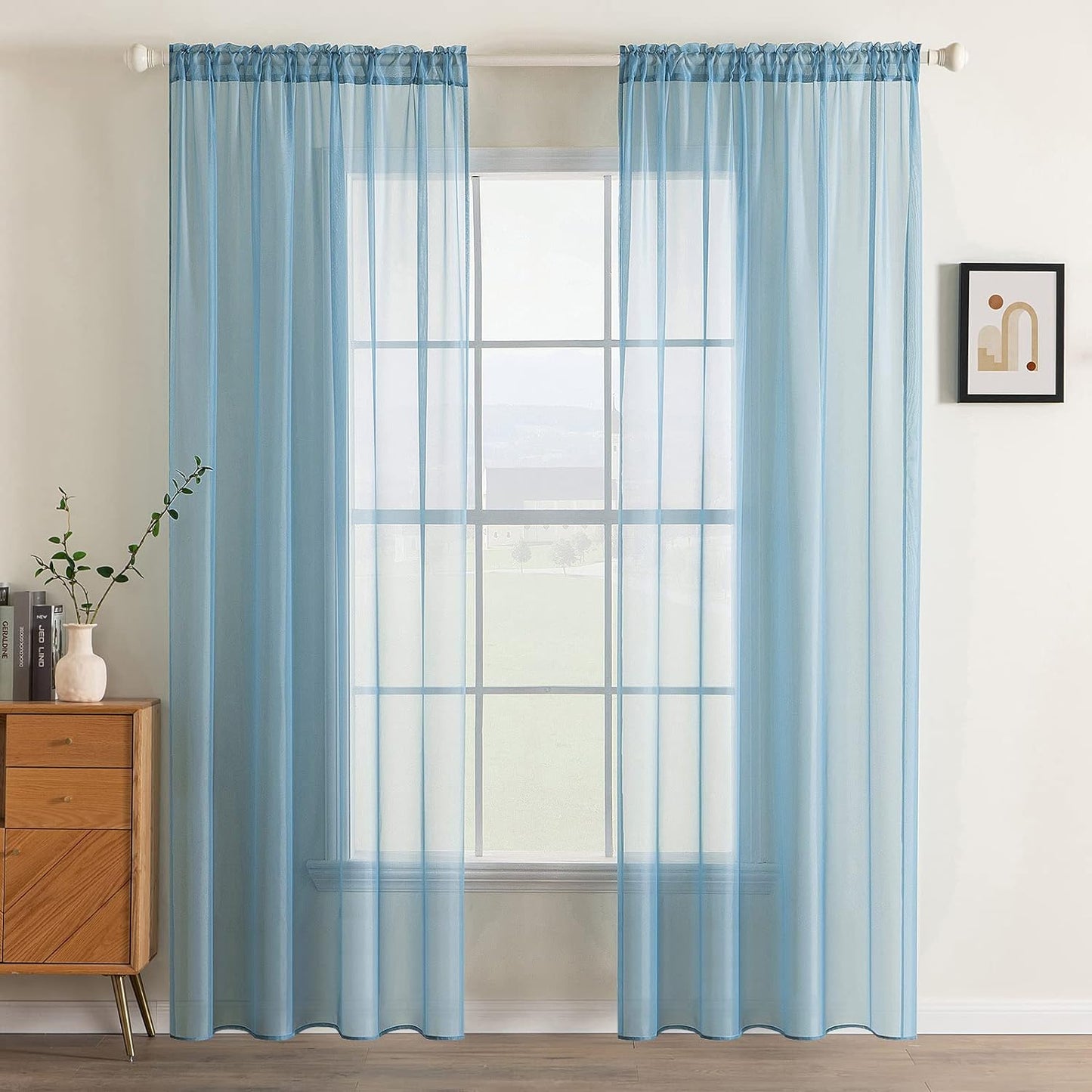 MIULEE White Sheer Curtains 96 Inches Long Window Curtains 2 Panels Solid Color Elegant Window Voile Panels/Drapes/Treatment for Bedroom Living Room (54 X 96 Inches White)  MIULEE Stone Blue 54''W X 96''L 