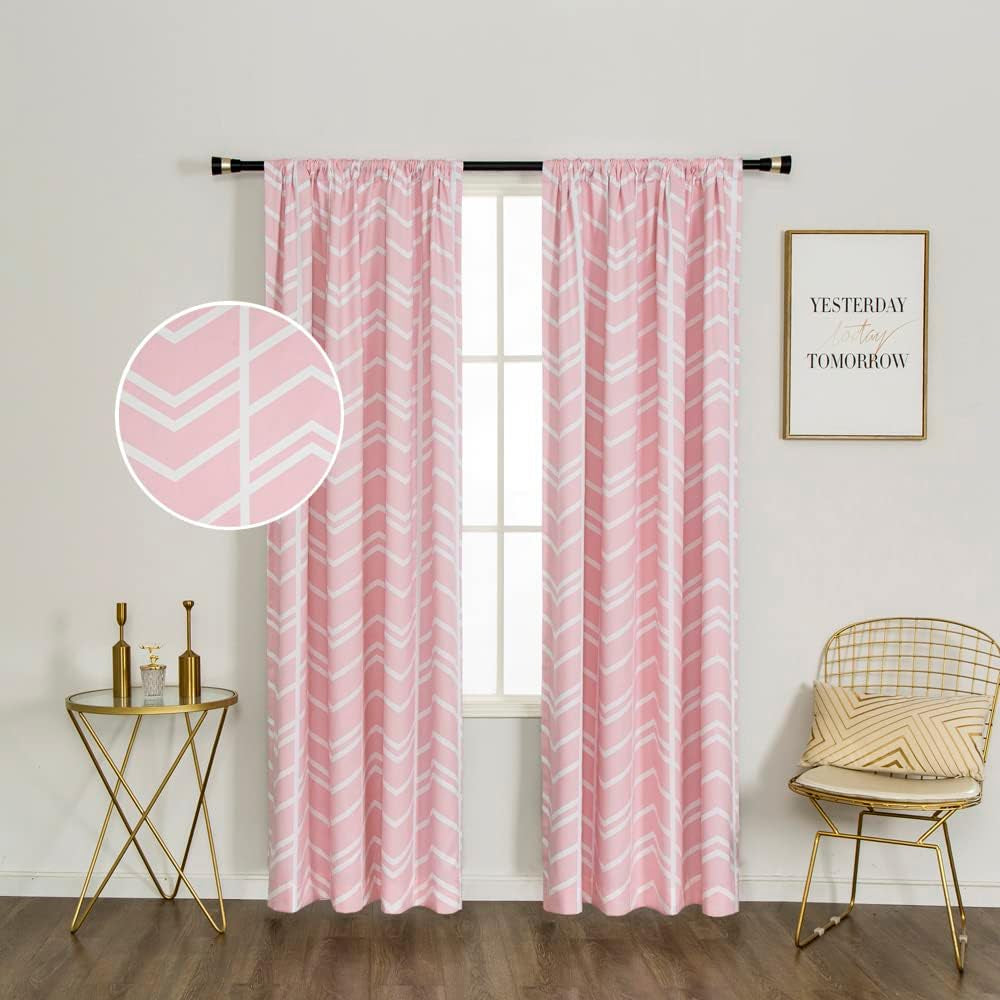 Merryfeel 100% Blackout Window Curtain Panels, Polycotton Rod Pocket and Back Tab Curtains for Bedroom Kids Room - Printed Thermal Insulated Room Darkening Drapes, 2 Panels (42" W X 84" L) – Purple  Qingdao Mctex Clothing Corp.,Ltd Pink 42" W X 84" L ,2 Panels 