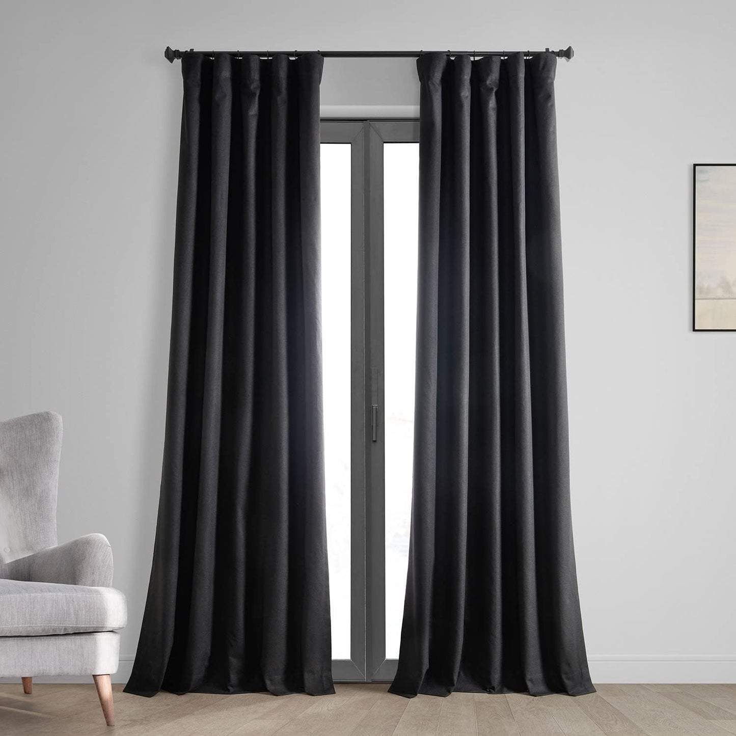 HPD Half Price Drapes Vintage Blackout Curtains for Bedroom - 96 Inches Long Thermal Cross Linen Weave Full Light Blocking 1 Panel Blackout Curtain, (50W X 96L), Millennial Grey  Exclusive Fabrics & Furnishings Black 50W X 108L 