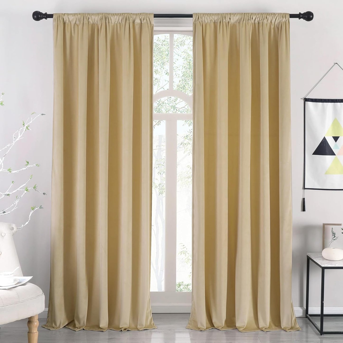 Nanbowang Green Velvet Curtains 63 Inches Long Dark Green Light Blocking Rod Pocket Window Curtain Panels Set of 2 Heat Insulated Curtains Thermal Curtain Panels for Bedroom  nanbowang Beige 42"X96" 