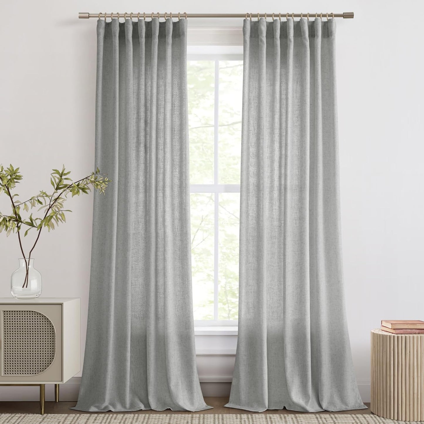 Joywell Natural Linen Cream Curtains 84 Inches Long for Living Room Bedroom Hook Belt Back Tab Pinch Pleated Light Filtering Ivory White Neutral Boho Modern Farmhouse Linen Drapes 84 Length 2 Panels  Joywell Grey 52W X 96L Inch X 2 Panels 