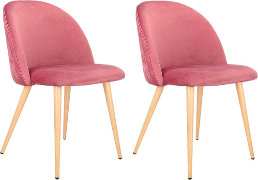 Dining Chairs Set of 2, Velvet Dining Room Chairs Modern Kitchen Chairs with Backrest Wooden Style Metal Legs for Dining Room Living Room Restaurant Cafe Kitchen Pink