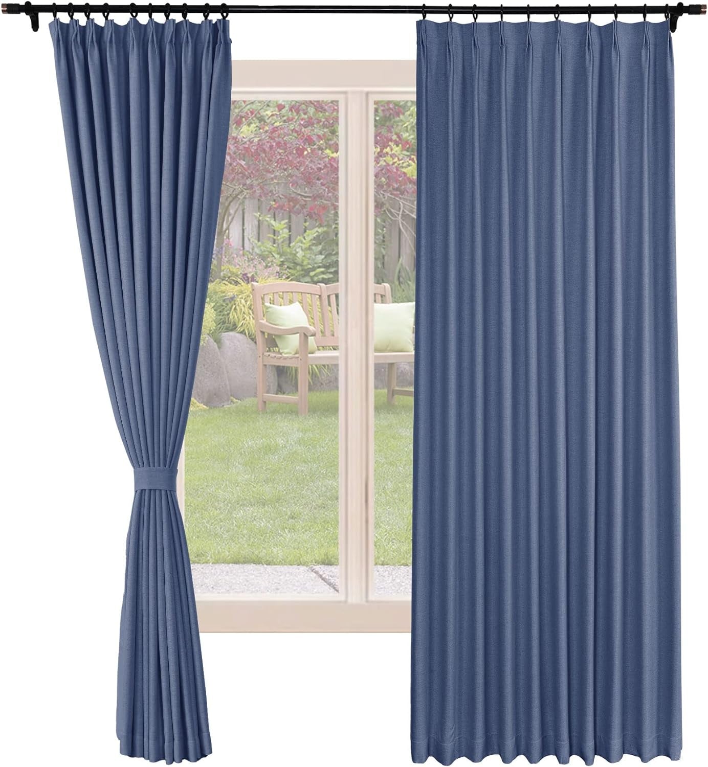 Frelement Blackout Curtains Natural Linen Curtains Pinch Pleat Drapery Panels for Living Room Thermal Insulated Curtains, 52" W X 63" L, 2 Panels, Oasis  Frelement 31 Delft Blue (52Wx84L Inch)*2 