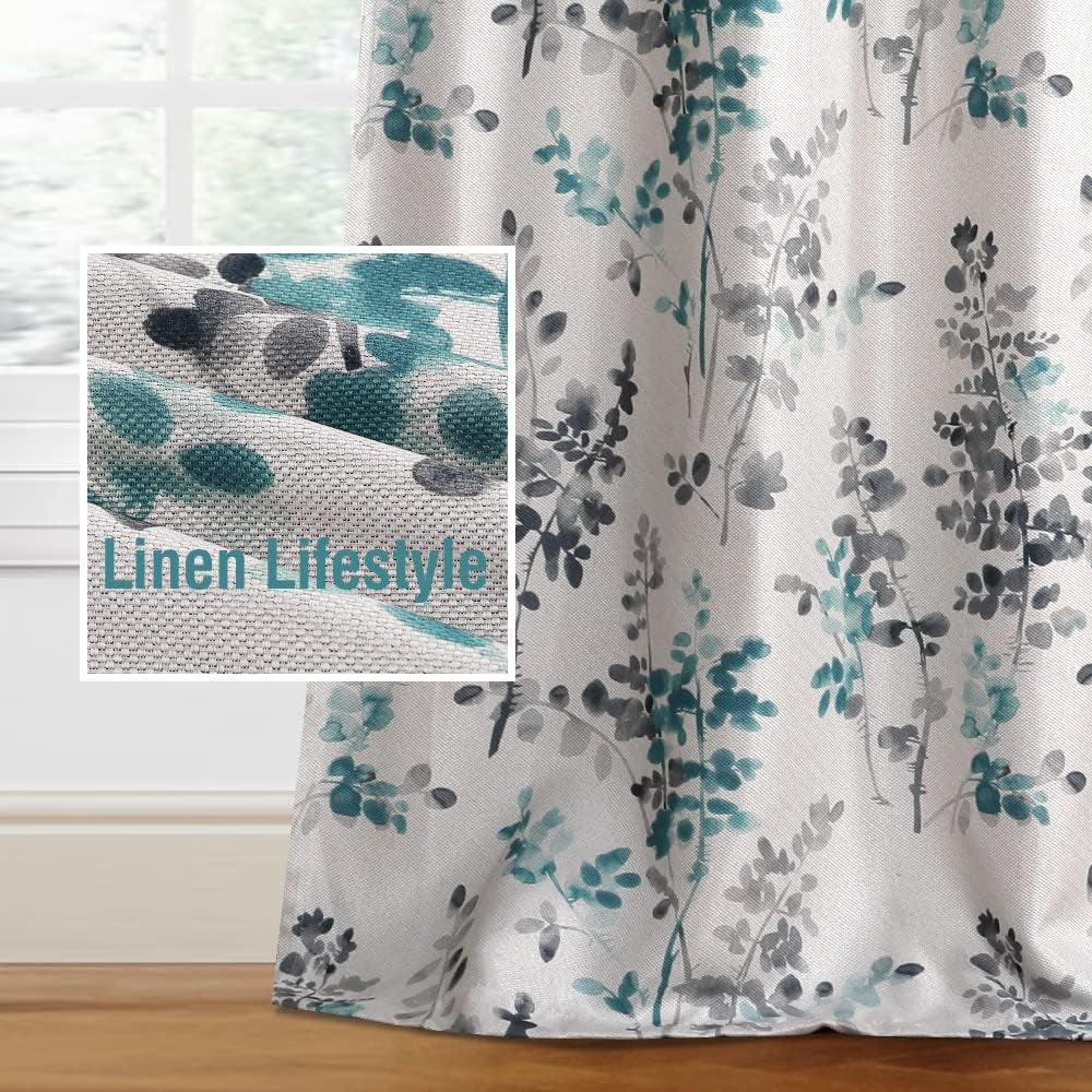 H.VERSAILTEX Linen Blackout Curtains 84 Inches Long Thermal Insulated Room Darkening Linen Curtains for Bedroom Textured Burlap Grommet Window Curtains for Living Room, Bluestone and Taupe, 2 Panels  H.VERSAILTEX Floral In Grey/Turquoise 52"W X 96"L 