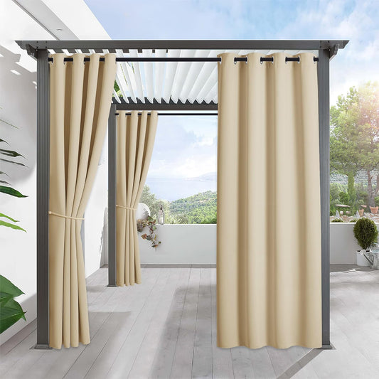 RYB HOME Outdoor Curtains for Patio - Blackout Waterproof outside Curtains for Porch Pavilion Gazebo Weatherproof Wind Resistant, 1 Panel, 52 Inches Wide X 84 Inches Long, Biscotti Beige  RYB HOME   