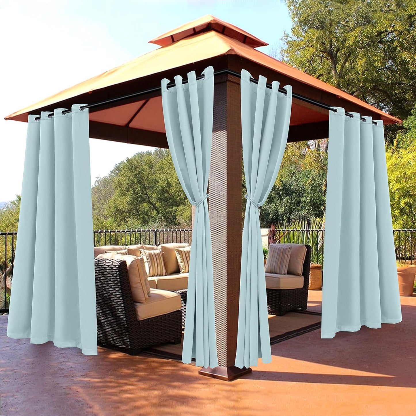 BONZER Outdoor Curtains for Patio Waterproof - Light Blocking Weather Resistant Privacy Grommet Blackout Curtains for Gazebo, Porch, Pergola, Cabana, Deck, Sunroom, 1 Panel, 52W X 84L Inch, Silver  BONZER Seafoam 52W X 108 Inch 
