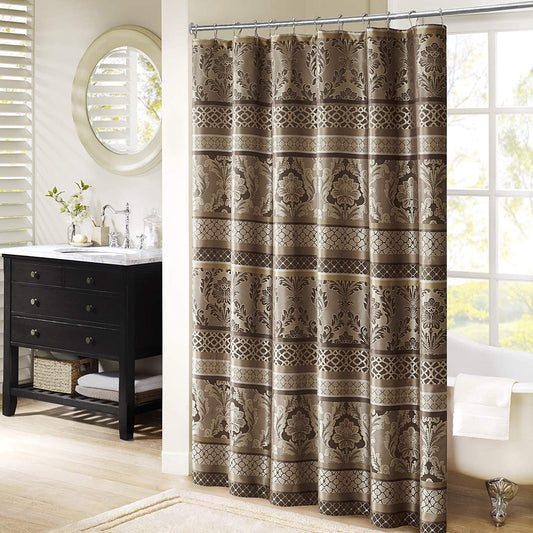 Madison Park Bellagio Taupe Shower Curtain, Transitional Shower Curtains for Bathroom, 72 X 72, Beige