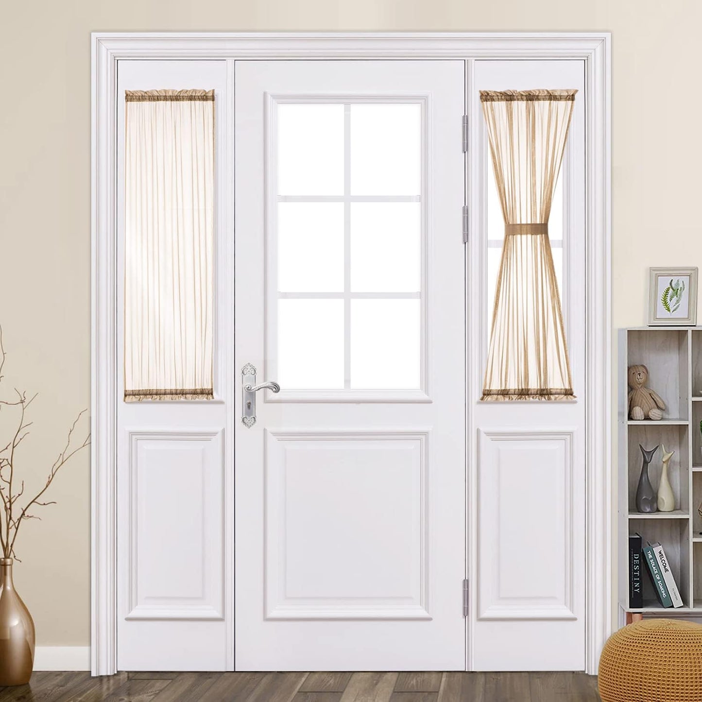 MIULEE French Door Sheer Curtains for Front Back Patio Glass Door Light Filtering Window Treatment with 2 Tiebacks 54 Wide and 72 Inches Length, White, Set of 2  MIULEE Brown 25"W X 40"L 