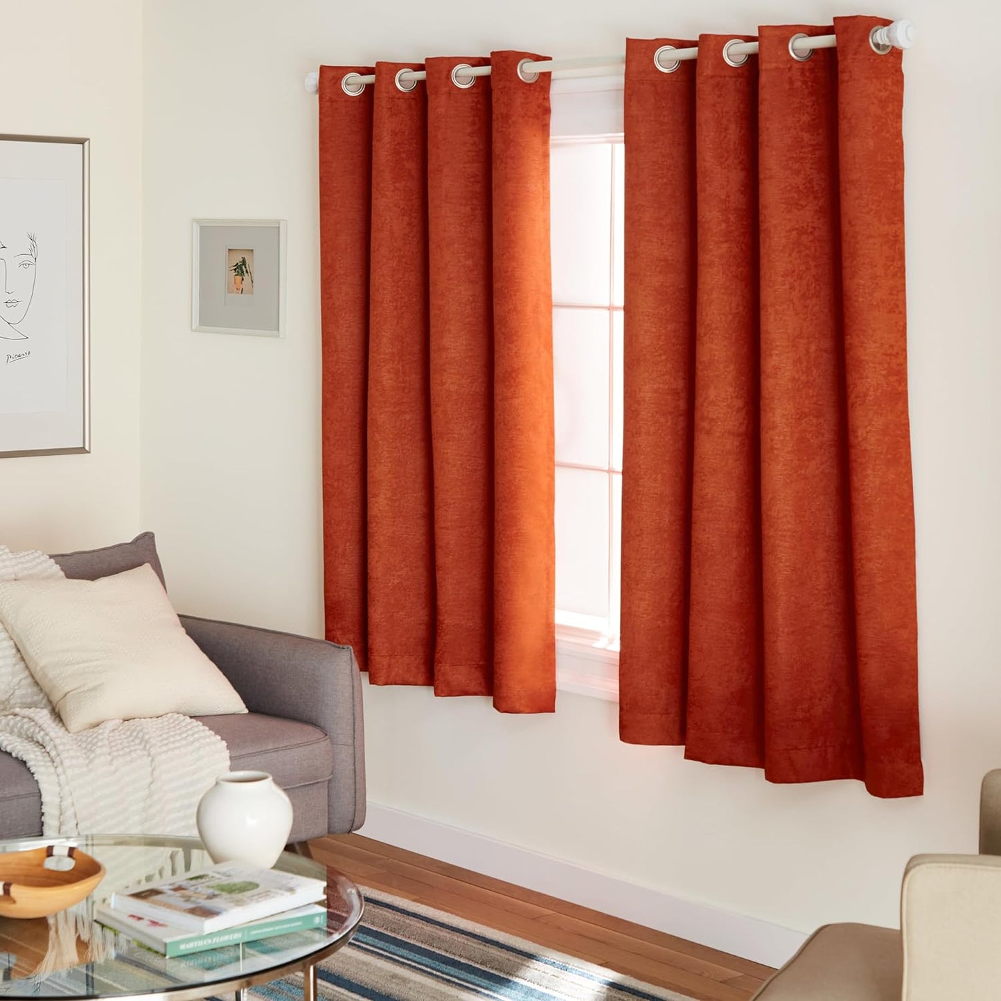 Exclusive Home Oxford Textured Sateen Room Darkening Blackout Grommet Top Curtain Panel Pair, 52"X108", Navy  Exclusive Home Curtains Mecca Orange 52X63 