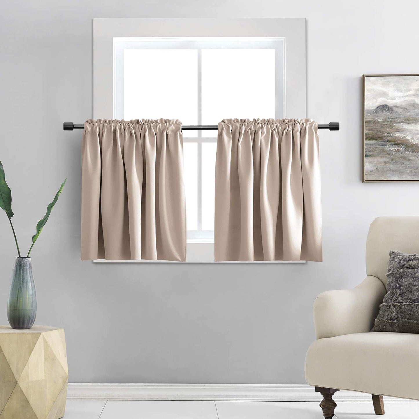 DONREN 24 Inch Length Curtains- 2 Panels Blackout Thermal Insulating Small Curtain Tiers for Bathroom with Rod Pocket (Black,42 Inch Width)  DONREN Taupe 30" X 36" 