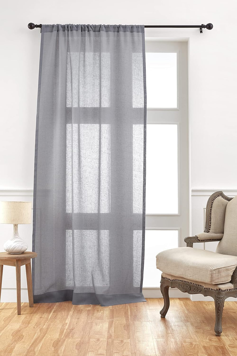 Solino Home Linen Sheer Curtain – 52 X 45 Inch Light Natural Rod Pocket Window Panel – 100% Pure Natural Fabric Curtain for Living Room, Indoor, Outdoor – Handcrafted from European Flax  Solino Home Light Grey 52 X 96 Inch 