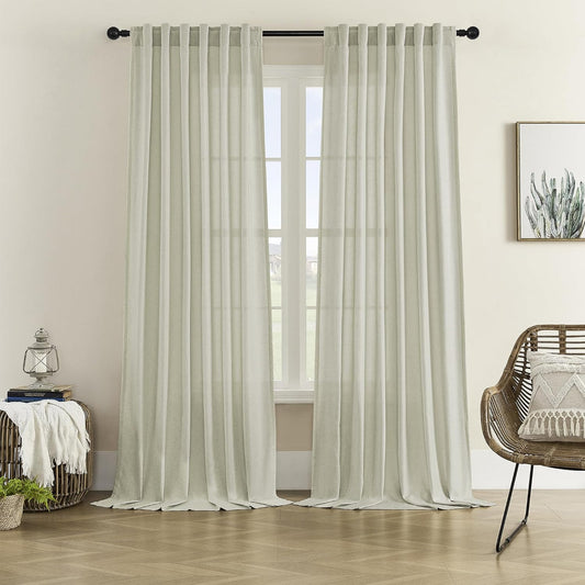 Linen Sheer Window Curtains, Rod Pocket & Back Tab Modern Semi Sheer Panels Privacy with Light Filter Linen Drapes for Sliding Glass Door/Living Room, W60 X L84, 2 Pieces  DONREN Nautural 50X72 
