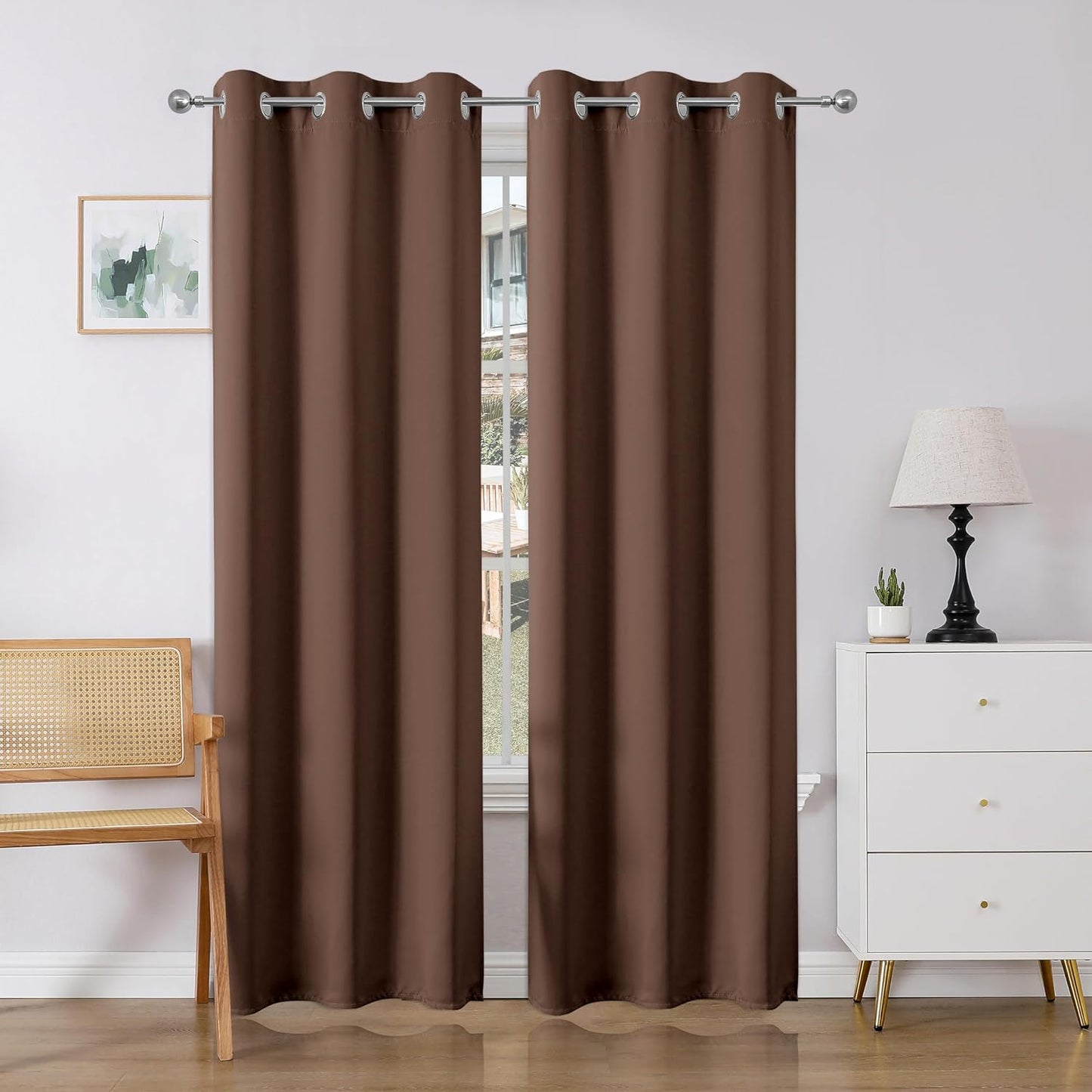 Joydeco Blackout Curtains 84 Inch Length 2 Panels Set, Thermal Insulated Long Curtains& Drapes 2 Burg, Room Darkening Grommet Curtains for Bedroom Living Room Window (Black, W52 X L84 Inch)  Joydeco Brown 40W X 78L Inch X 2 Panels 