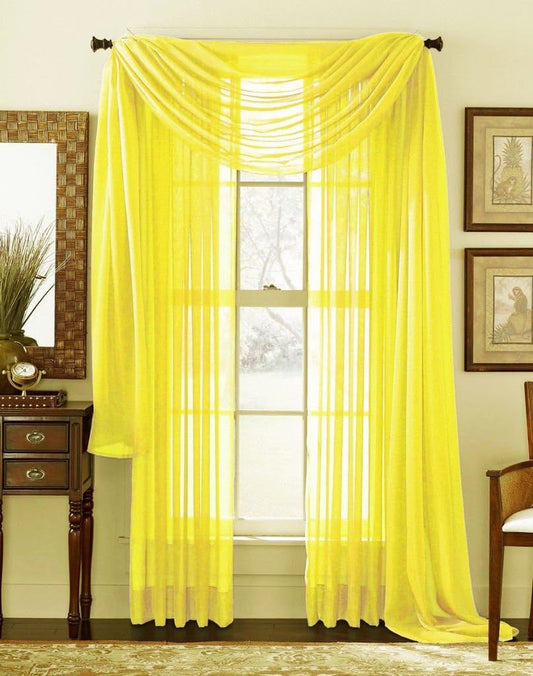 Empire Home Unlimited Solid Wide Window Sheer Scarf - 54" Wide X 216" Long (Sun Shine Yellow)