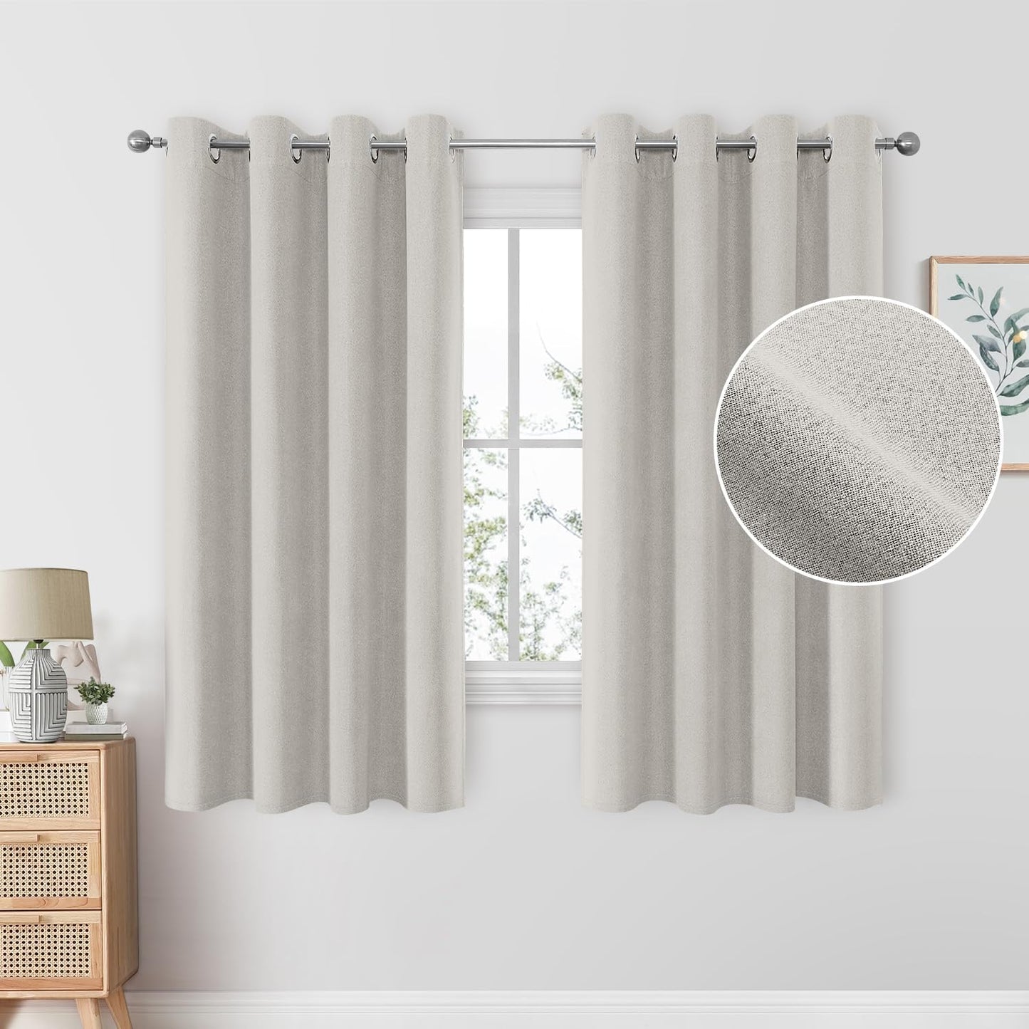 HOMEIDEAS 100% Blush Pink Linen Blackout Curtains for Bedroom, 52 X 84 Inch Room Darkening Curtains for Living, Faux Linen Thermal Insulated Full Black Out Grommet Window Curtains/Drapes  HOMEIDEAS Light Beige W52" X L63" 